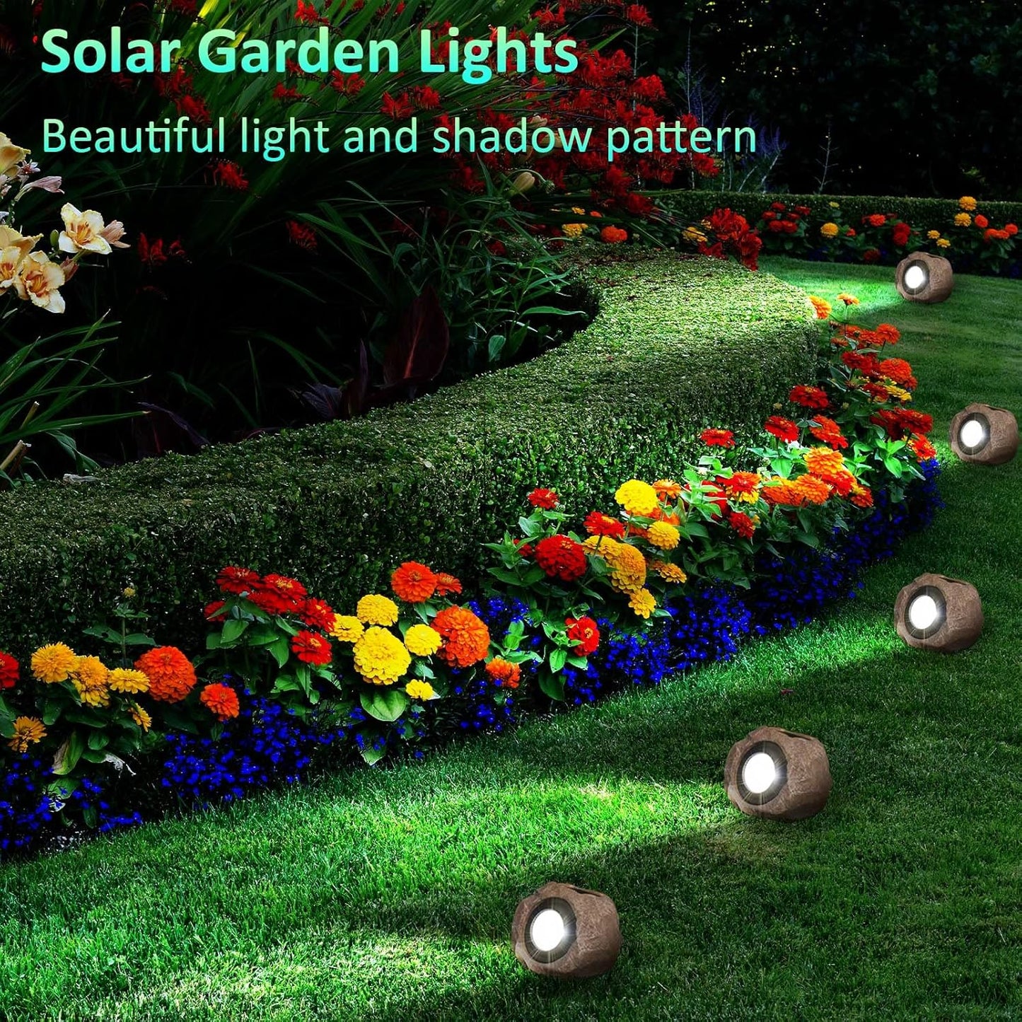 2 Pack Solar Rock Lights Outdoor, Angle Adjustable Solar Lights Outdoor Waterproof, LED Solar Garden Lights, Auto On/Off Landscape Lighting for Yard Pathway Patio Flower Bed - White Glow (Stone Brown)