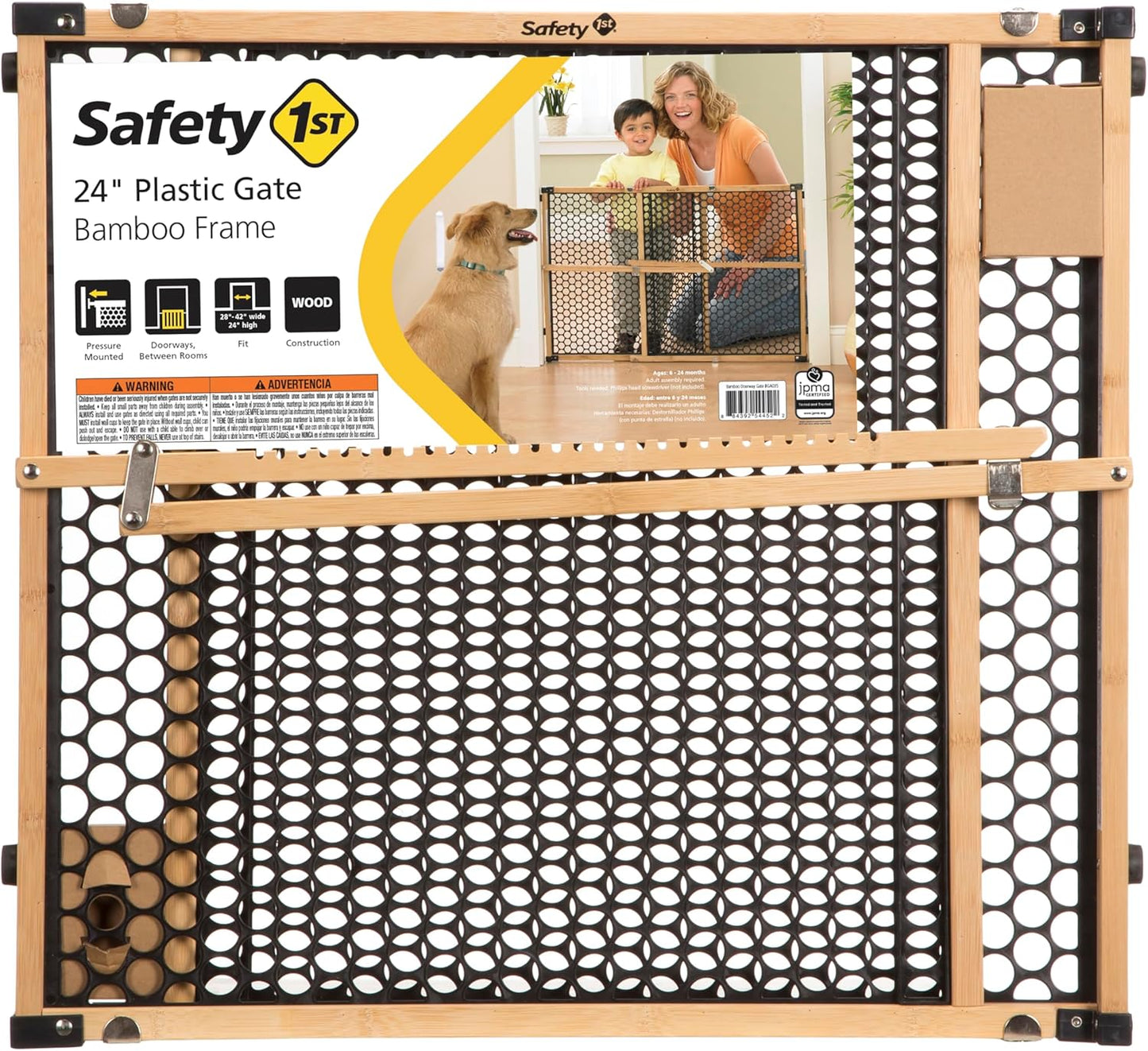 Safety 1st Bamboo Baby Gate for Doorways, No Drill Easy Install, Dog Gates, Fits 28"-42", 24" High, Bamboo and Black