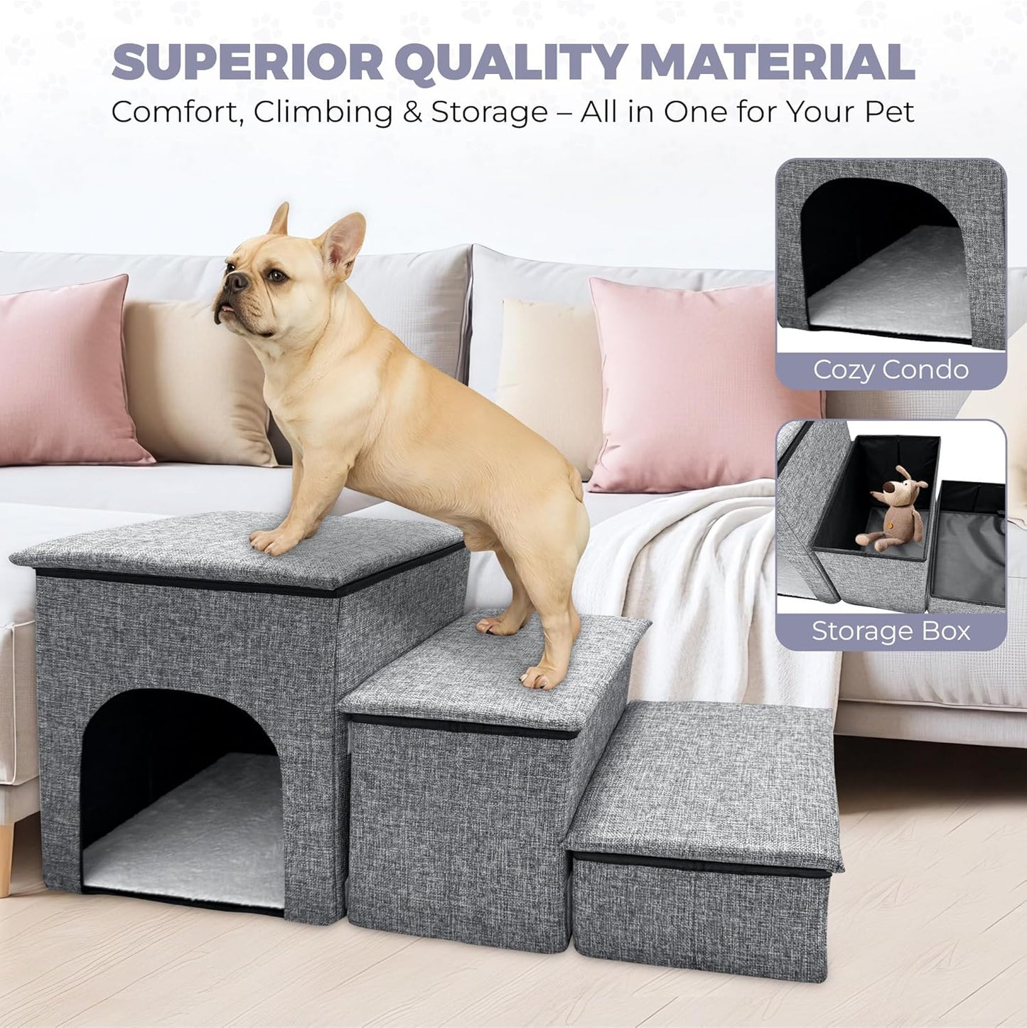 Bark Topia 3-Step Pet Stairs – Soft Foam Dog & Cat Ramp for Couch & Bed Access – Washable Cover, Non-Slip Bottom, Gentle on Joints – Pet Steps for Small & Medium Pets