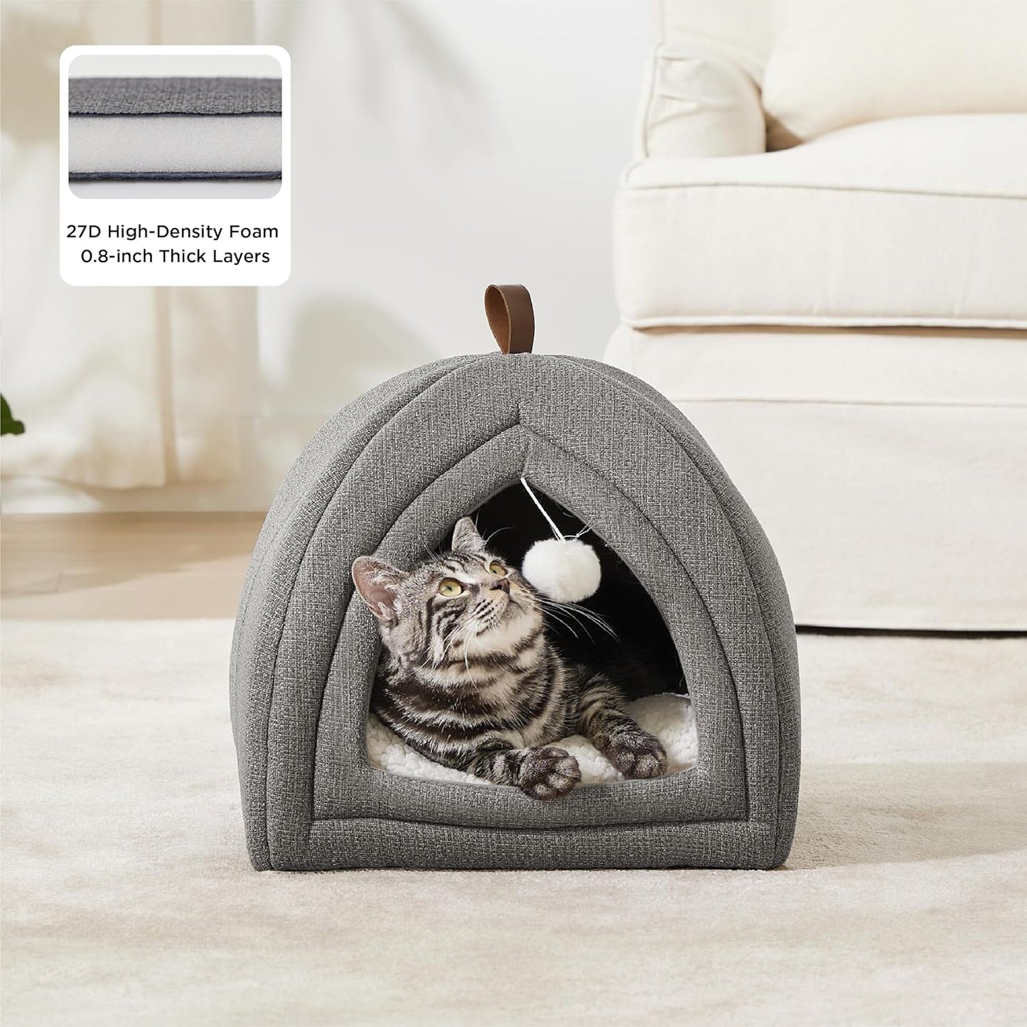 Bedsure Cat Beds for Indoor Cats - 2 in 1 Cat Cave House Tent for Kittens and Small Pets with Removable Washable Cushioned Pillow, Foldable Kitten Hideaway with Non-Slip Bottom, Grey, 16 inches
