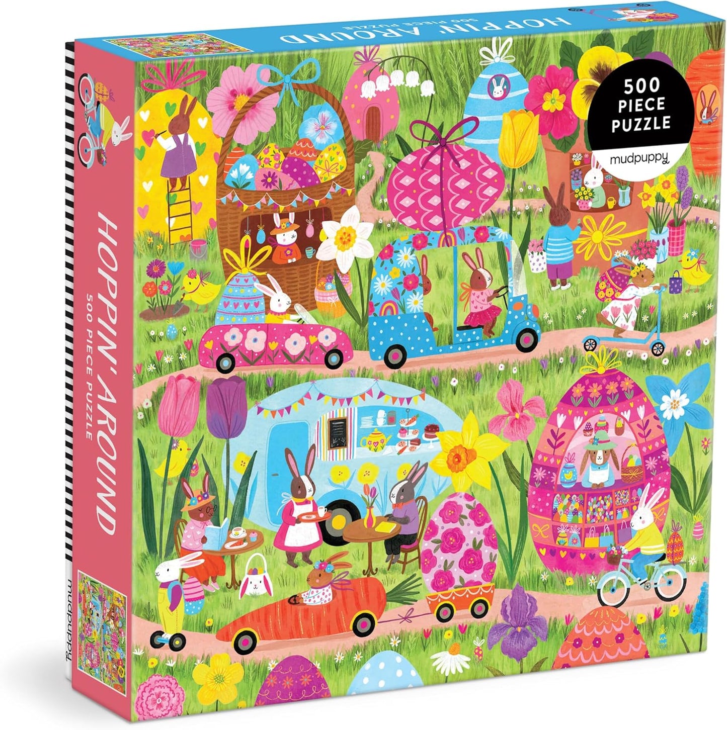 Mudpuppy Hoppin Around – 500 Piece Family Jigsaw Puzzle with Colorful and Fun Illustrations of Adorable Bunnies for Children Ages 8 and Up