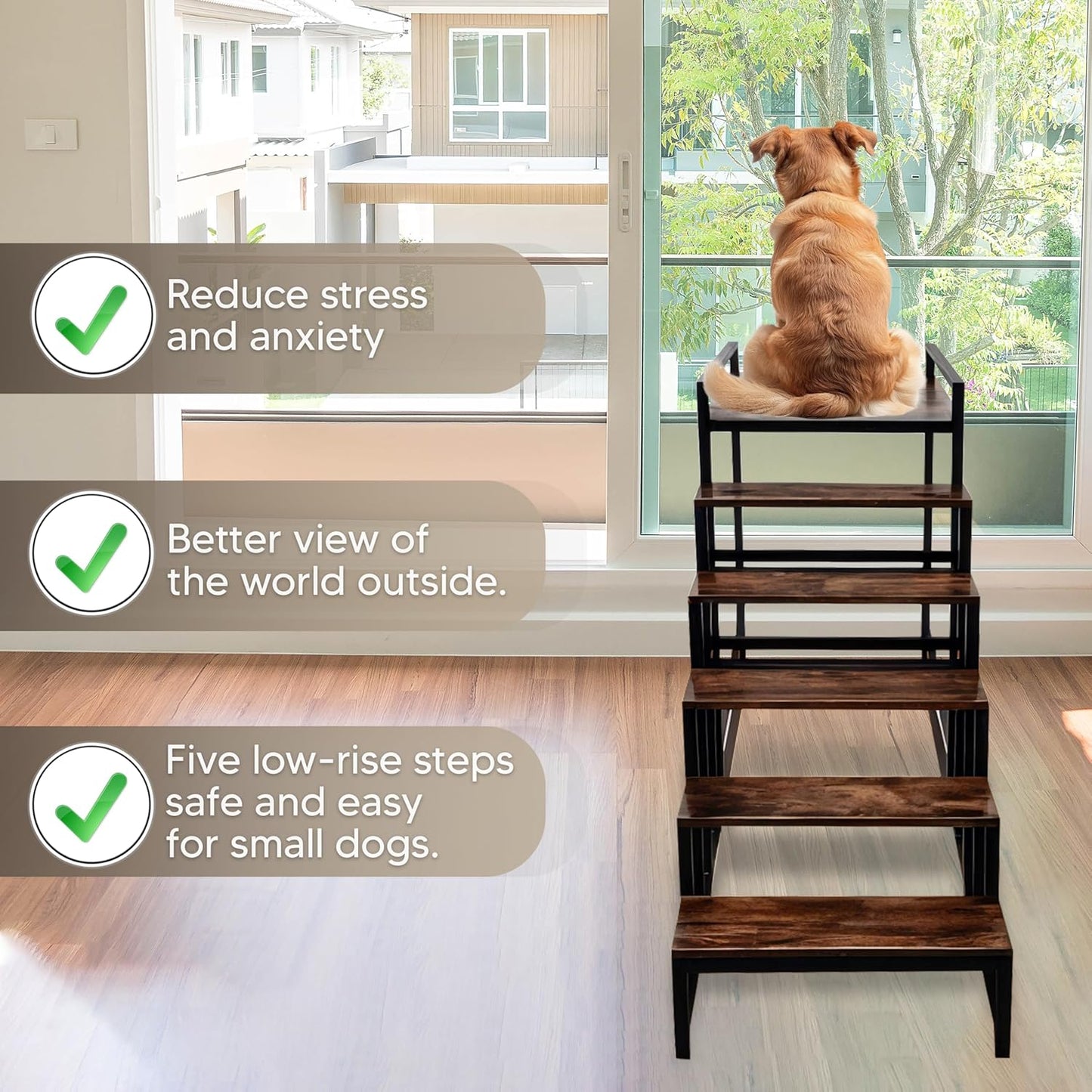 Dog Window Perch with 5 Step Dog Stairs, Dog Stairs with Storage for High Beds & Couches, Safe and Sturdy Structure for Small and Medium Dogs up to 110 lbs. The Ideal Window Seat for Dogs with 33"(H)