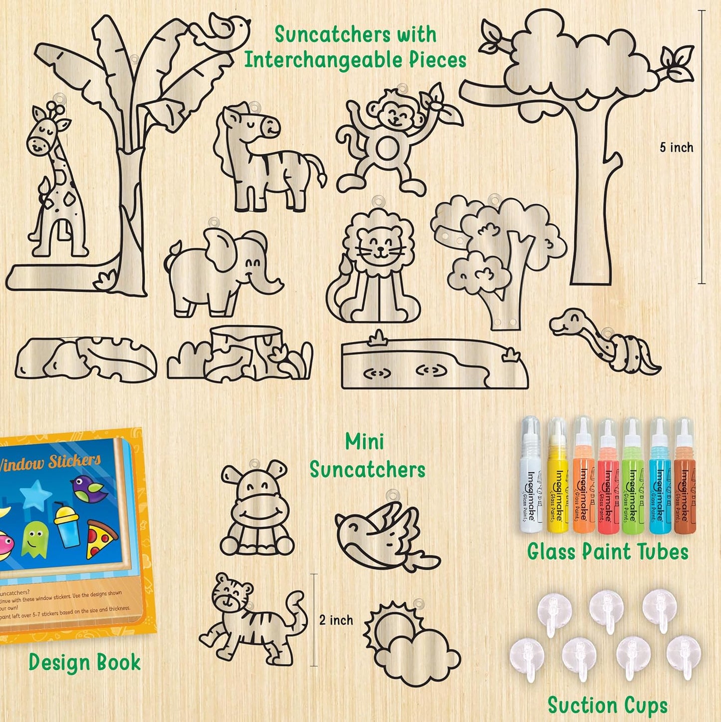 Imagimake Window Art Jungle | 16-Piece Glass Paint & Suncatcher Kit | Craft & Discover Animals | 5 Year Old Boy Gifts | Birthday Gifts for Boys & Girls Ages 5,6,7,8,9,10,11,12 | Easter Gifts for Kids