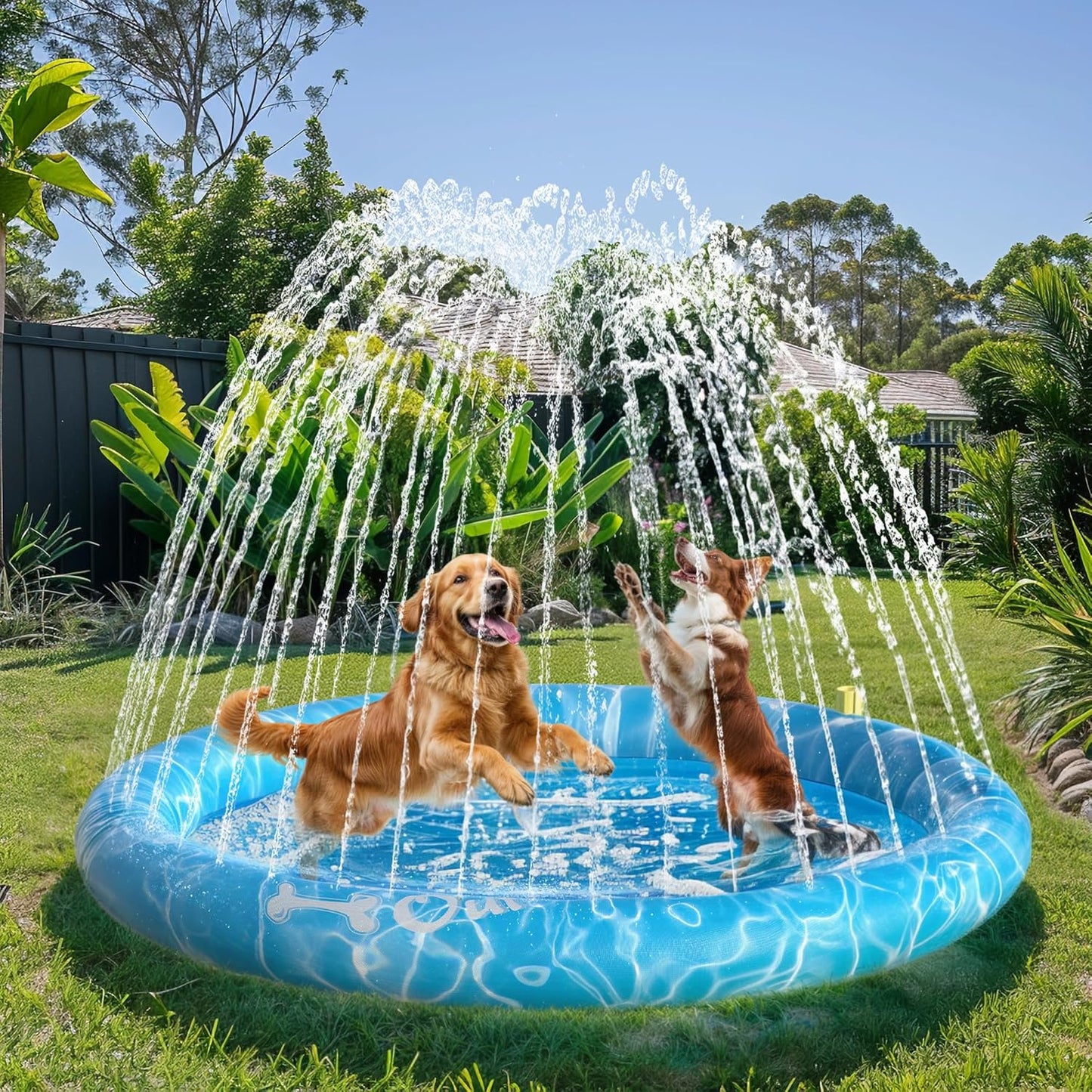 ALL FOR PAWS Splash Pad for Dogs, Outdoor Water Play Dog Sprinkler, 59" Anti-Slip Dog Pool for Dog Bath, Fun Backyard Fountain Play Cooling Mat for Dogs