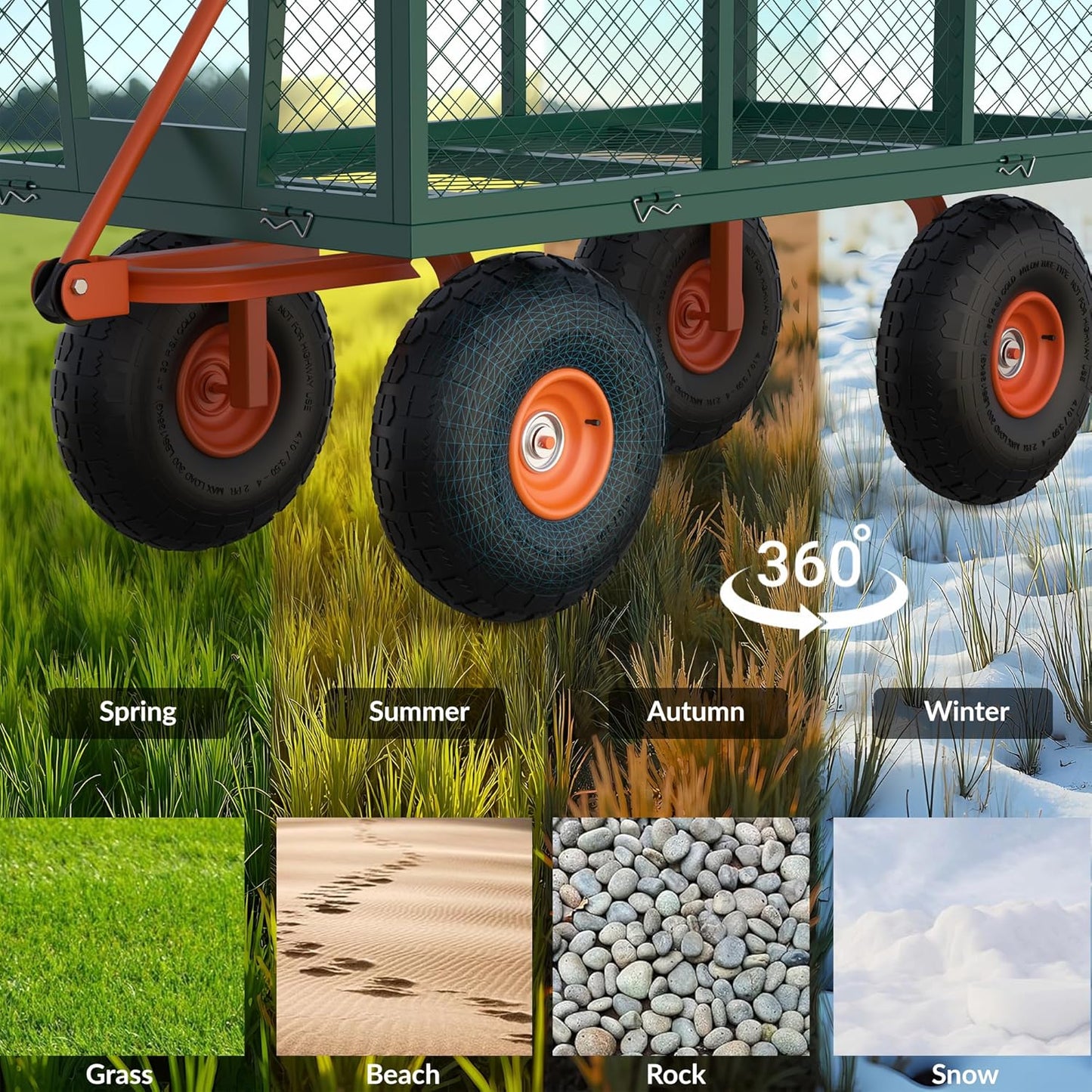 900 LBS Garden Cart Steel, 3 in 1 Heavy-Duty Folding Utility Wagon with Removable Sides, 180° Rotating Handle & 10 inch Tires for Outdoor, Farm, Yard, Lawn and Garden