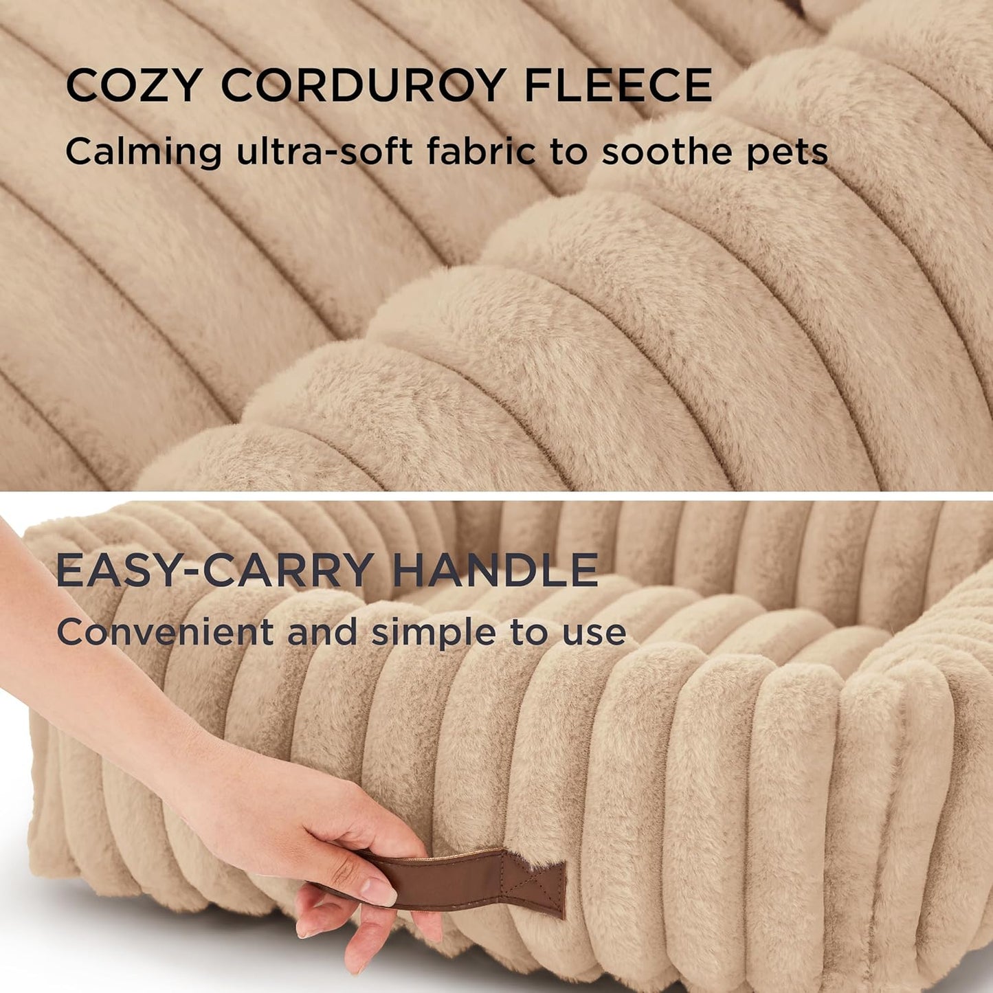 Bedsure ComfyFleece™ Washable Dog Bed for Medium Dogs - Cute Furry Puppy Beds, Rectangle Orthopedic Corduroy Fleece Pet Beds with Removable Zipper Cover, 30x24x8inches, Sandy Beige