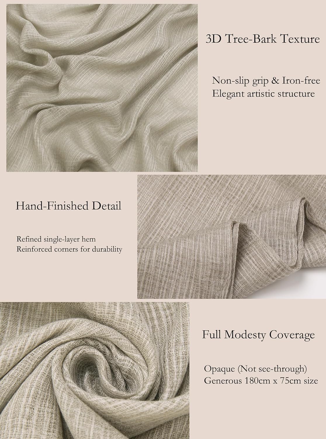 Lightweight Cotton Linen Feel Scarf Shawl Wrap Hijab for Women, Travel Fall Winter Gift