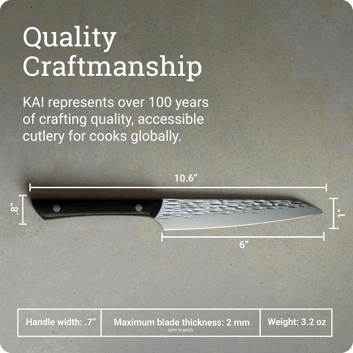 Kai PRO 6" Utility Knife, Hand Sharpened Japanese Kitchen Knife, Japanese AUS6M Stainless Steel Blade, Full-Tang POM Handle, NSF Certified, Precision and Sharpness for Professional and Home Chefs
