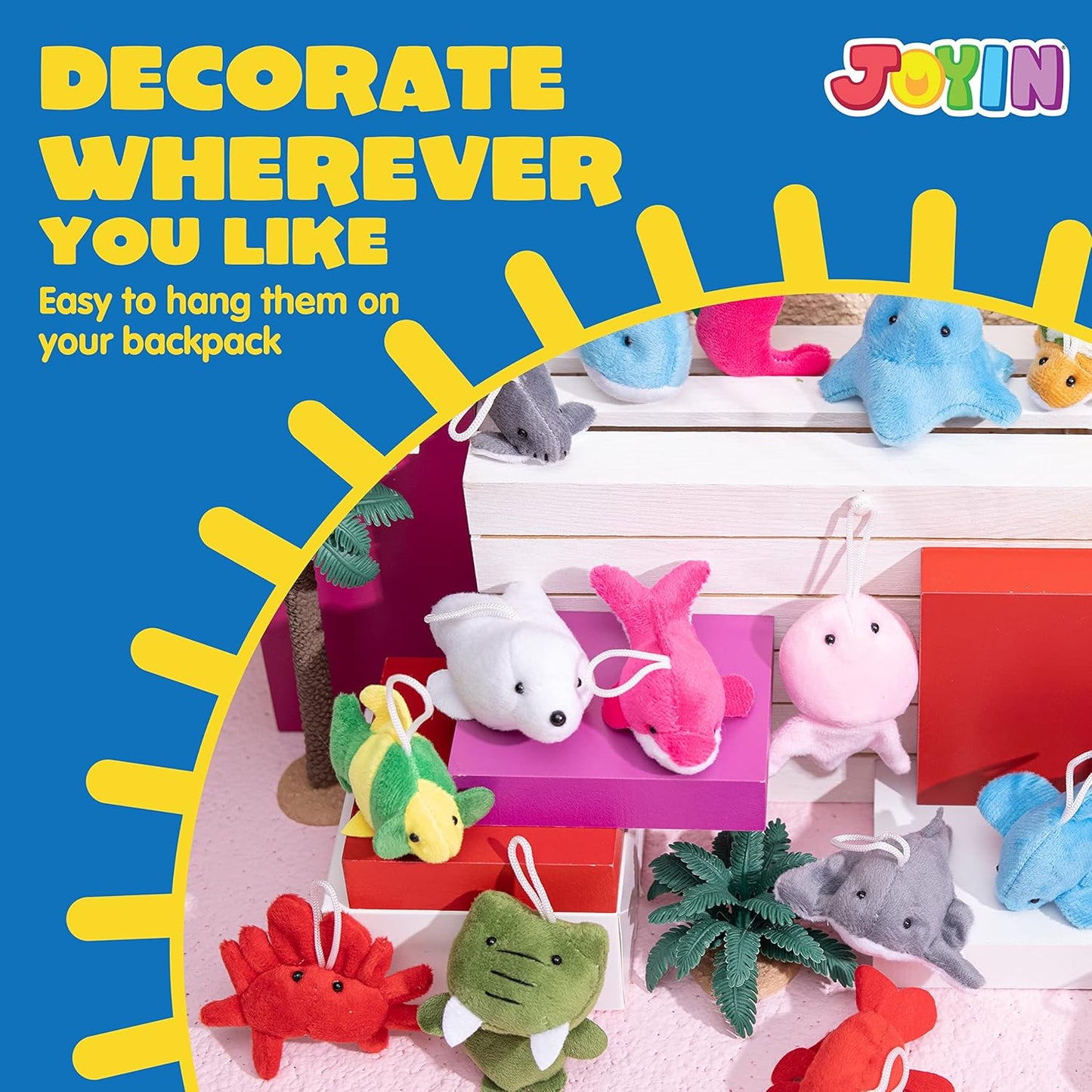 JOYIN 24 Pcs Mini Sea Animal Plush Toys (24 Units 3" Each), Stuffed Sea Animal Bulk for Kids Birthday Party Favors, Pinata Fillers, Goodie Bag Fillers, School Prizes,Easter Party Supplies