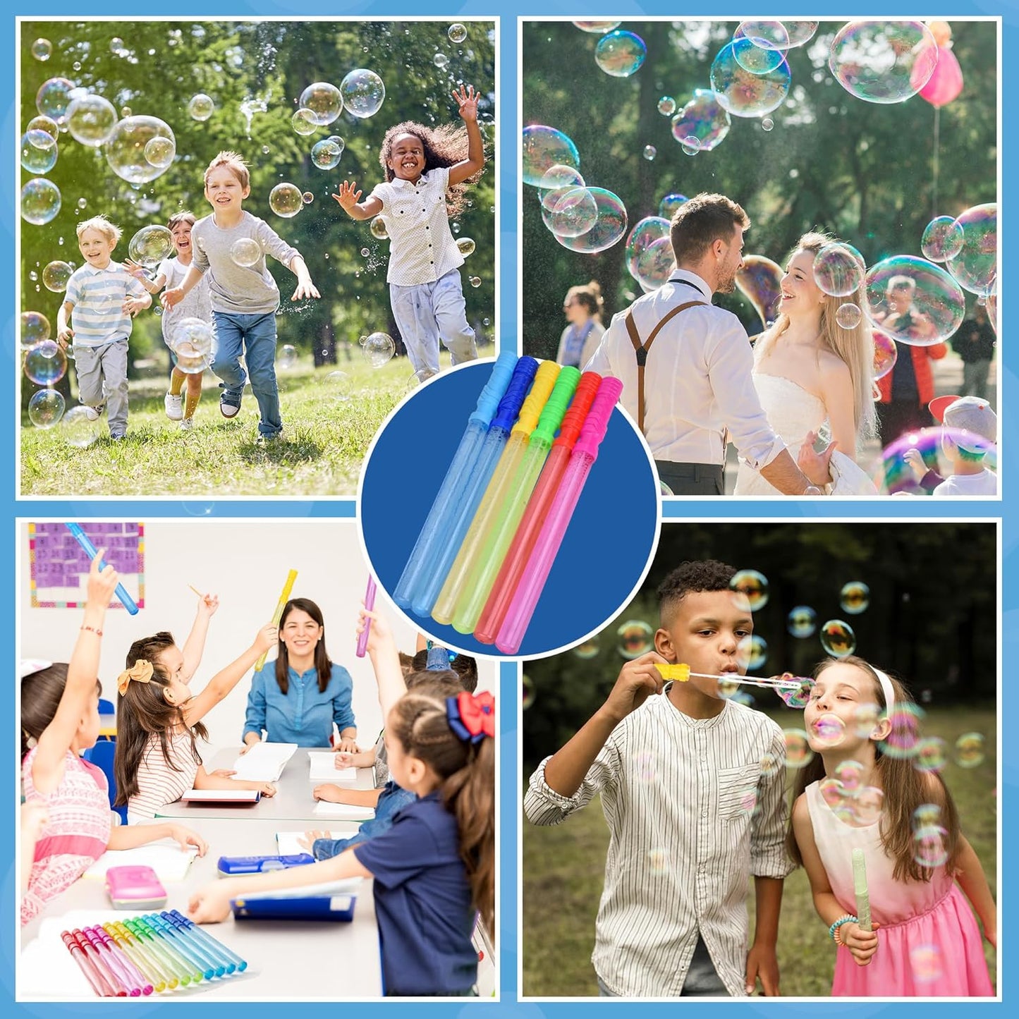 JOYIN 14.6’’ Big Bubble Wands for Kids, 6 PCS Bubble Wand with Refill Solution for Summer Toy Party Favor, Outdoors Toy Activity, Easter Basket Stuffers, Birthday Gift