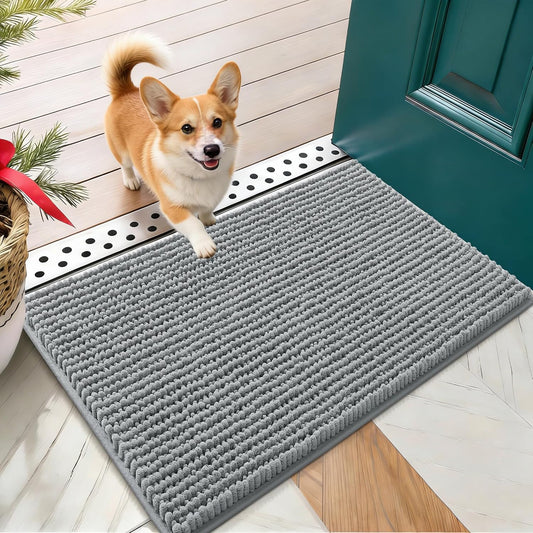 OLANLY Dog Door Mat for Muddy Paws 24x16, Ultra Absorbent Chenille Mud Doormat, Non-Slip Washable and Dirt Trapping Doormat for Indoor Entryway, Quick-Dry Indoor Pet Bed Mats for Dogs, Grey
