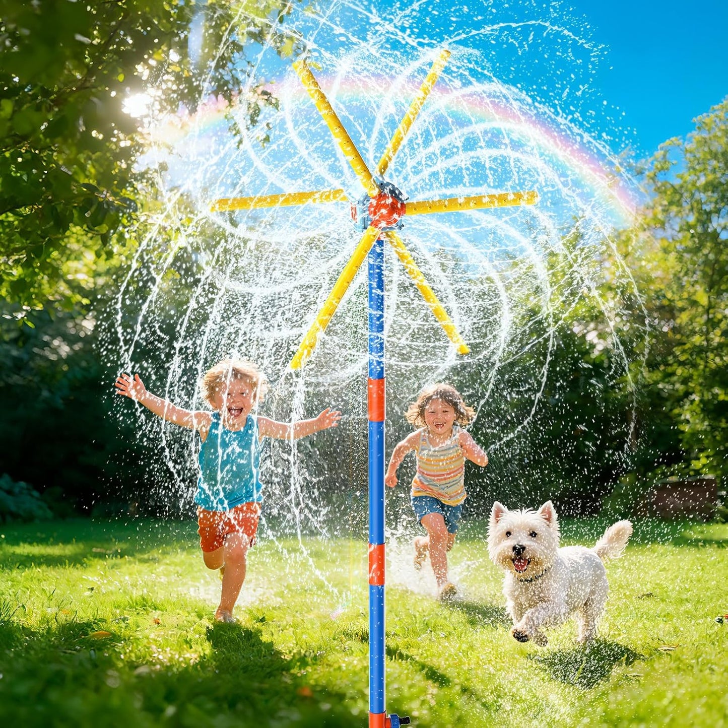 59" Windmill Water Sprinkler for Kids Summer Toys, 360° Spinning Splash Water Toy, Upgraded Double Sided with 6 Blades, Outdoor Backyard Games Summer Fun for Boys Girls Dogs & Garden Watering