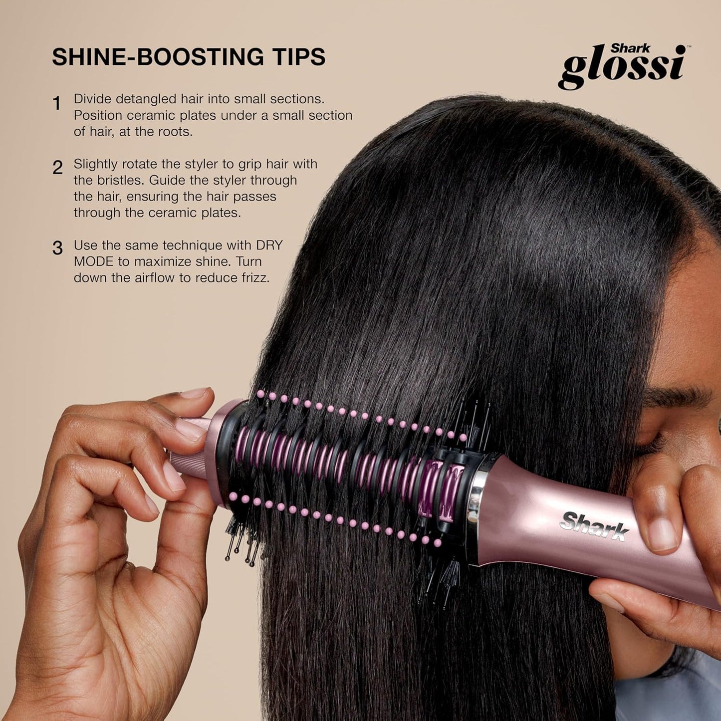 Shark Glossi 2-in-1 Hot Tool and Air Glosser | Ultra-Fast, Ultra-Glossy Blowouts at-Home | Heat-Controlled Ceramic, Curly, Coily, and Color Friendly | Lychee | HT302PK