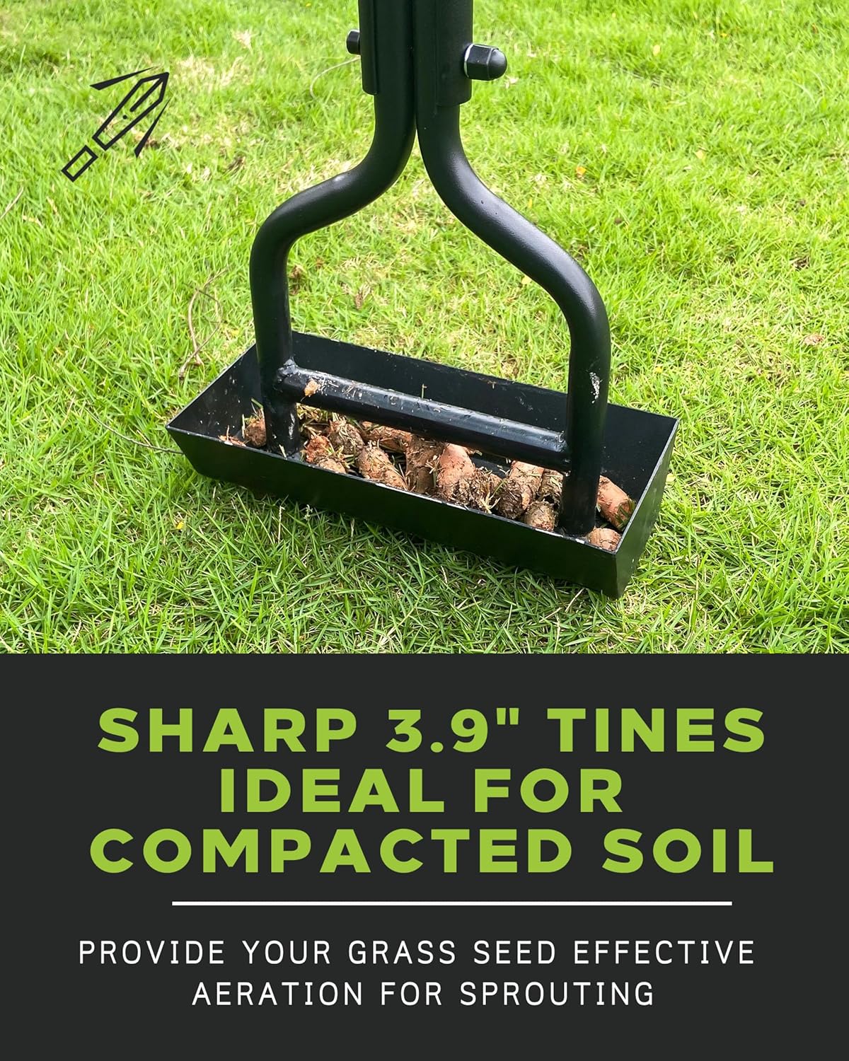 Lawn Aerator Coring Tool with Soil Core Tray, Manual Garden Plug Aerator for Grass Aeration, Yard Aerator & A Cleaning Tool for Compacted Soil, Lawn Care, 38”,Patented, Black Handle