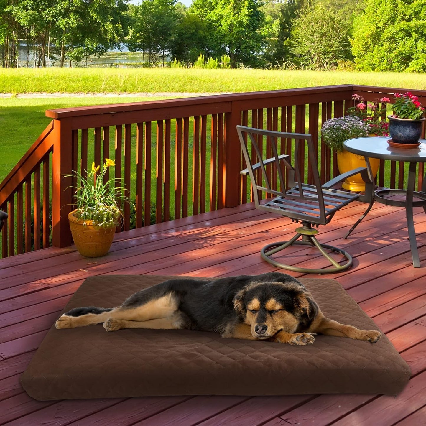 Waterproof Dog Bed - 2-Layer Memory Foam Pet Pad with Removable Machine Wash Cover - 44x35 Crate Mat for Dogs and Puppies by PETMAKER (Brown)