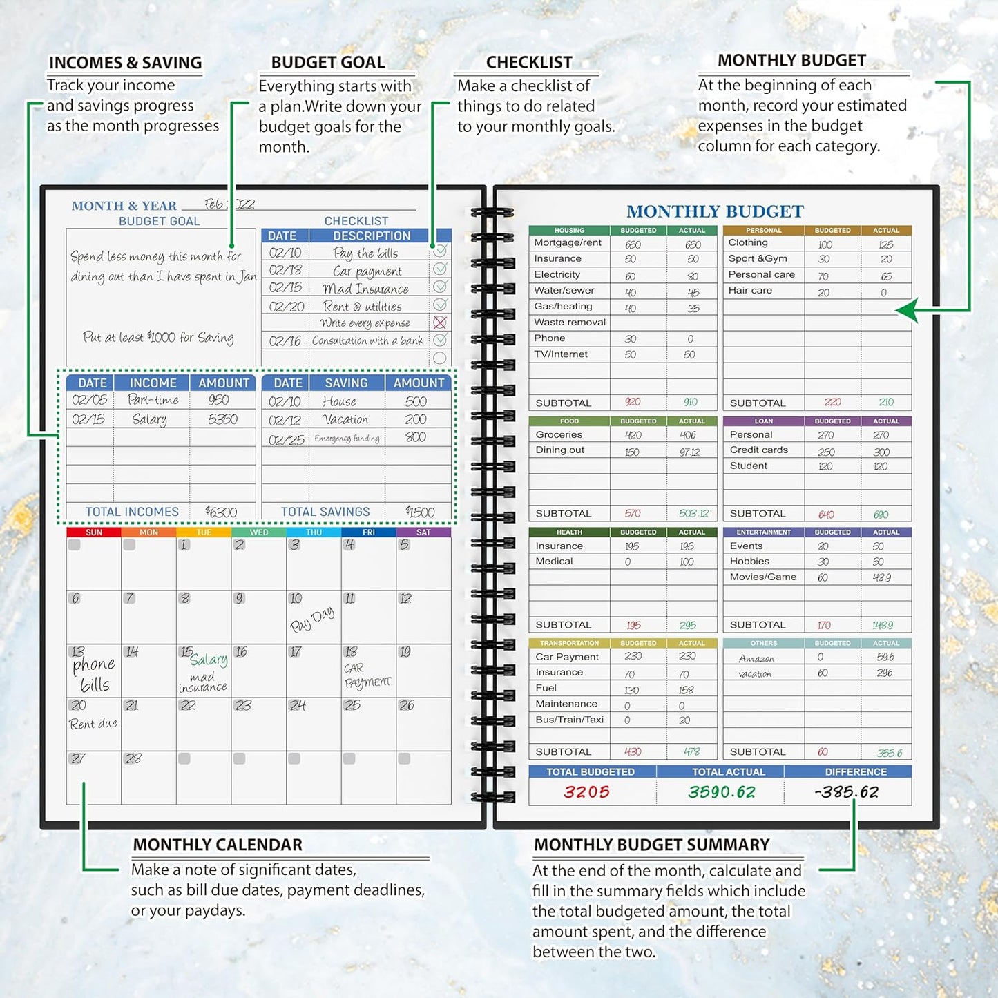 Budget Planner - Monthly Finance Organizer with Expense Tracker Notebook to Manage Your Money Effectively, Undated Finance Planner/Account Book, Start Anytimem,A5(8.6x5.9 inchs),100gsm Paper - Silvery
