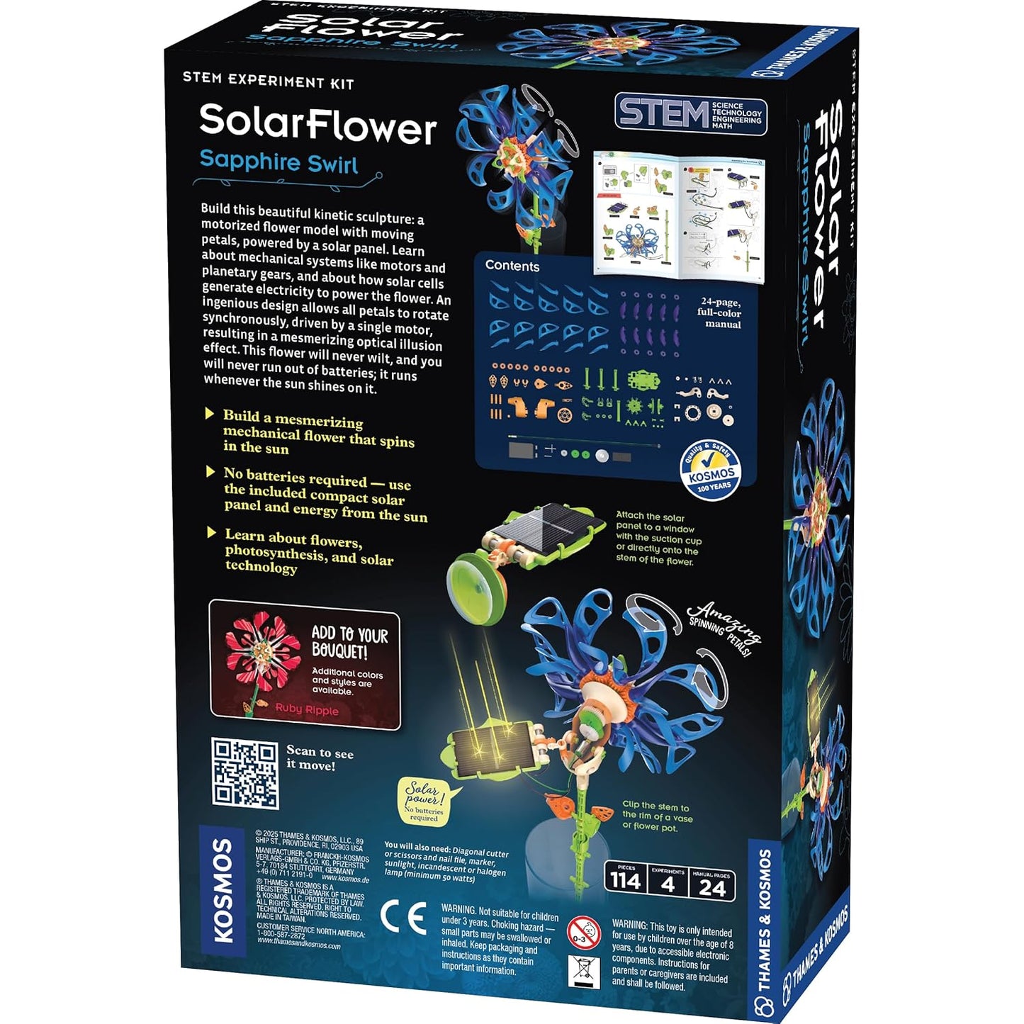 Thames & Kosmos SolarFlower Sapphire Swirl STEM Kit | Build a Motorized Solar-Powered Flower with Spinning, Colorful Petals, Educational Gift for Kids Ages 8+, Adults
