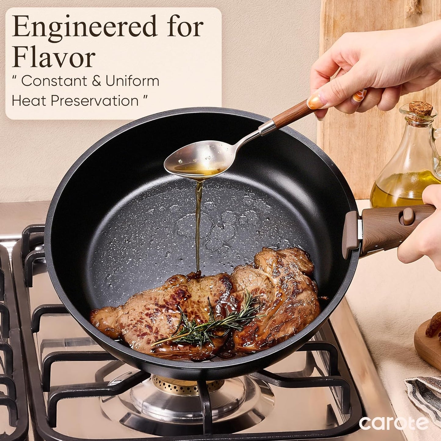 CAROTE 19pcs Pots and Pans Non Stick, Cookware Sets Detachable Handle, Induction Kitchen Pots and Pans,NonStick Cooking Set, Oven/Dishwasher/Fridge Safe, Space Saving