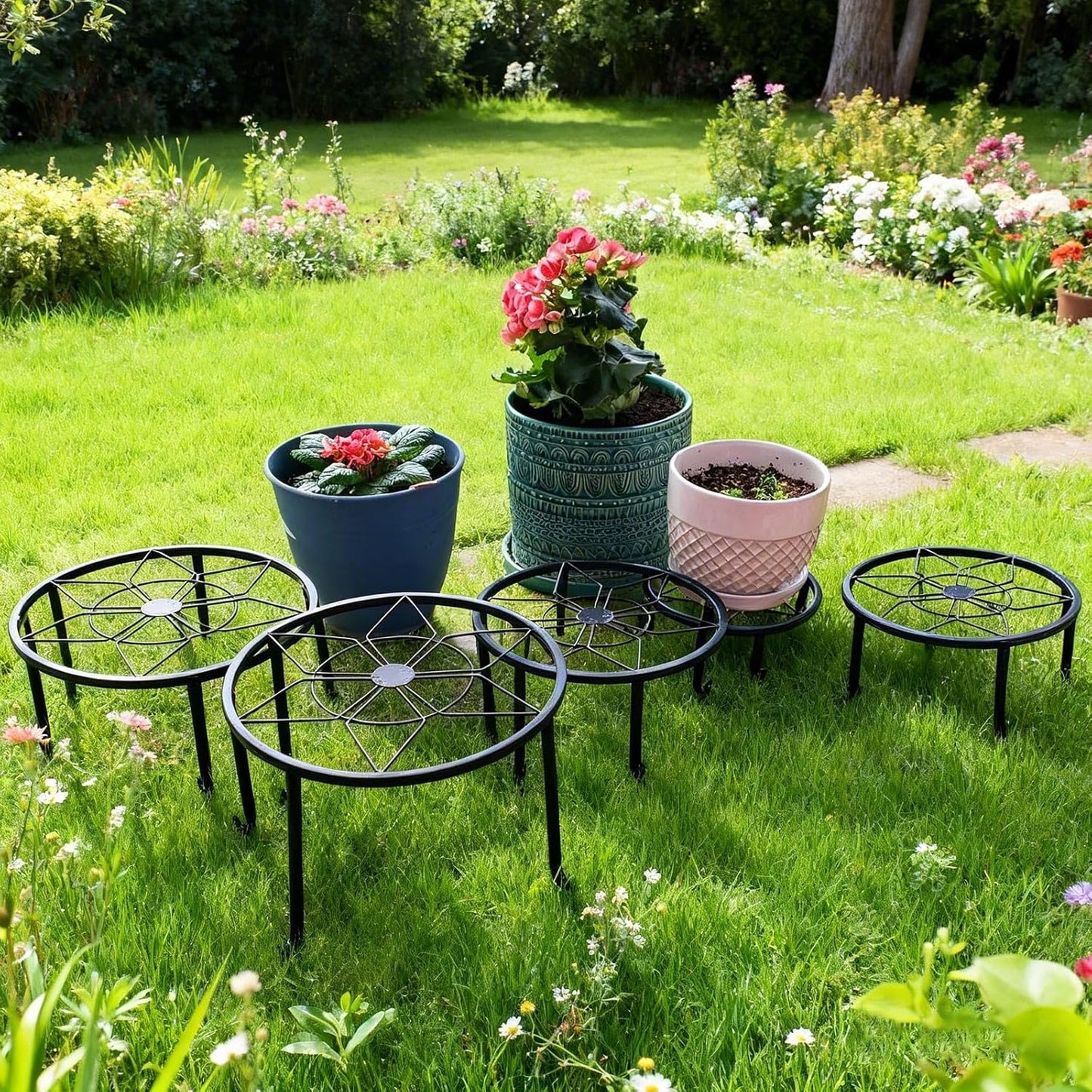 5 Pack Metal Plant Stands,Heavy Duty Potted Holder for Flower Pot,Indoor Outdoor Metal Rustproof Iron Garden Container Round Supports Rack for Planter