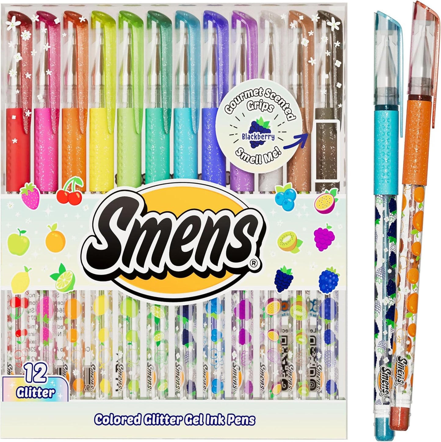 Smens Scented Glitter Gel Pens – 12 Pack Colored Gel Pens with Sparkly Ink & Gourmet Scented Grips – Fun School Supplies, Cute Journaling Pens & Creative Stationery Gift Set