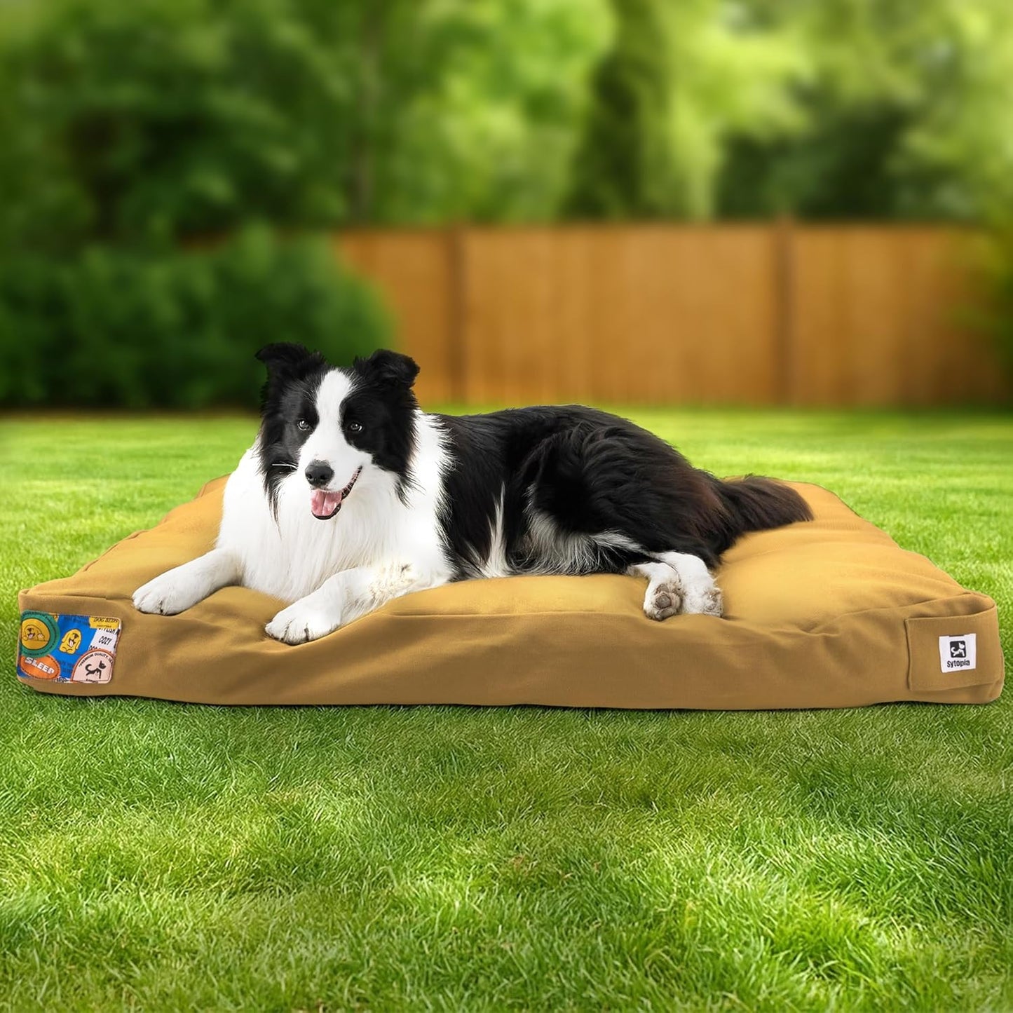 Sytopia 36 Inch Waterproof Indestructible Canvas Outdoor Dog Bed for Large and Medium Dogs, Chew Proof Dog Crate Bed with Washable Removable Cover, Indoor Outdoor Patio Pet Pad, Yellow