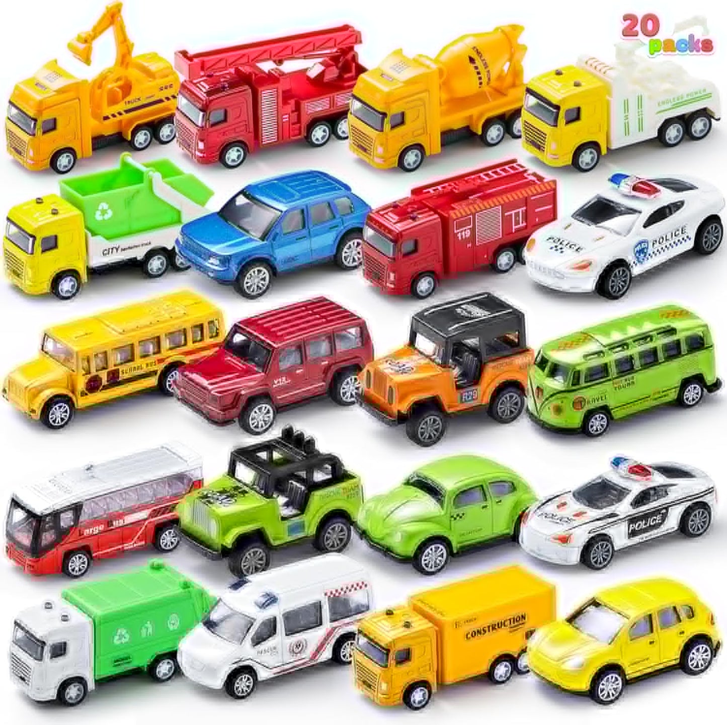 JOYIN 20PCS Die Cast Pull Back Cars, Metal Toy Cars, Car Toys Bulk, Vehicle Set for Toddlers, Kids Party Favors, Cake Toppers, Stocking Stuffers, Race Cars Toys for Boys, Easter Basket