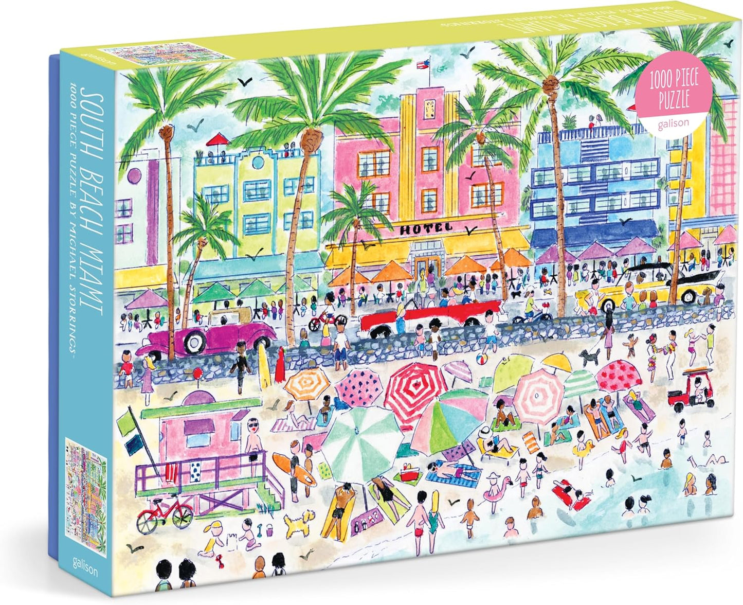 Galison South Beach Miami – 1000 Piece Michael Storrings Jigsaw Puzzle Featuring Beautiful Artwork of South Beach During Summertime