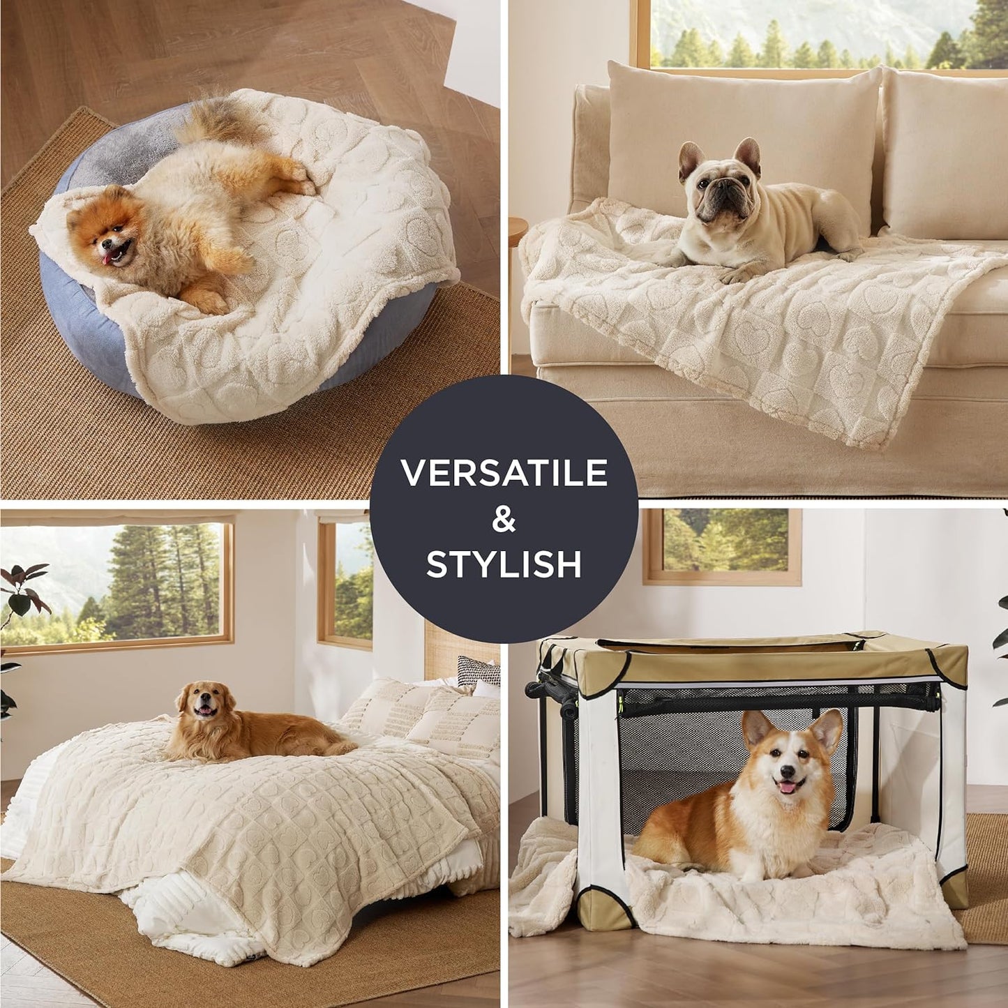 Bedsure Dog Blankets for Large Dogs Washable - Fluffy Fuzzy Cat Puppy Blanket for Couch with Premium 300GSM Coral Fleece Soft for Pet Kitten Doggy, White, 50x60IN