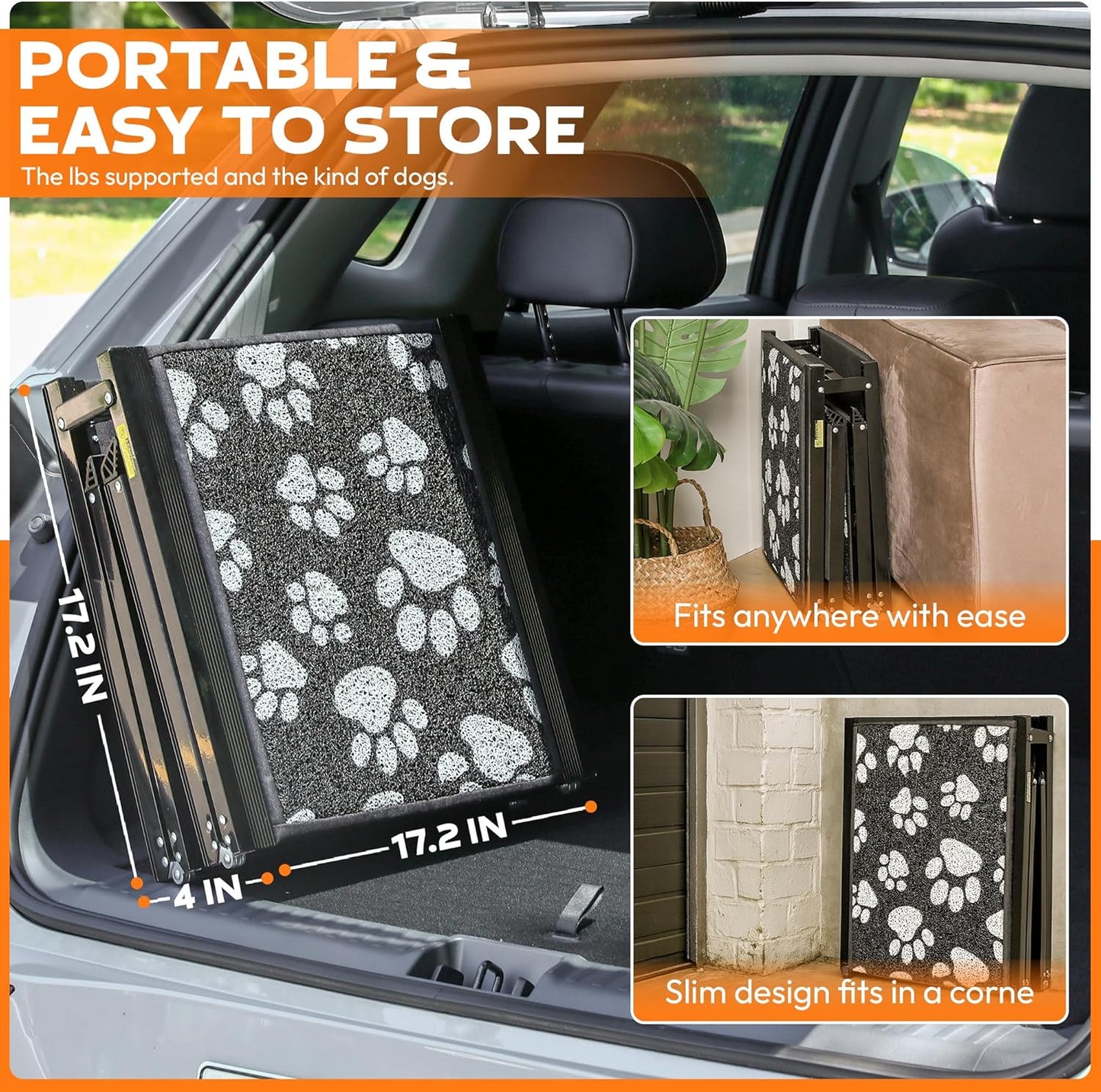 Dog Ramp for Car, Portable Folding Aluminum Pet Ramp with Non-Slip Paw Print Surface. Extra Wide Portable Ramp for Large, Small & Senior Dogs to Get in Cars, SUVs, Trucks & Beds, 71" Long & 17" Wide