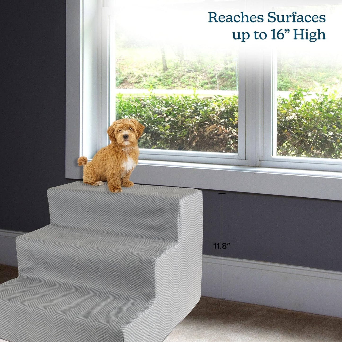 Dog Stairs for Small Dogs - 3-Step Dog Steps for High Bed and Couch - Pet Stairs with Nonslip Bottom, High-Density Foam, and Removable Washable Cover - Cat and Dog Furniture by PETMAKER (Light Gray)
