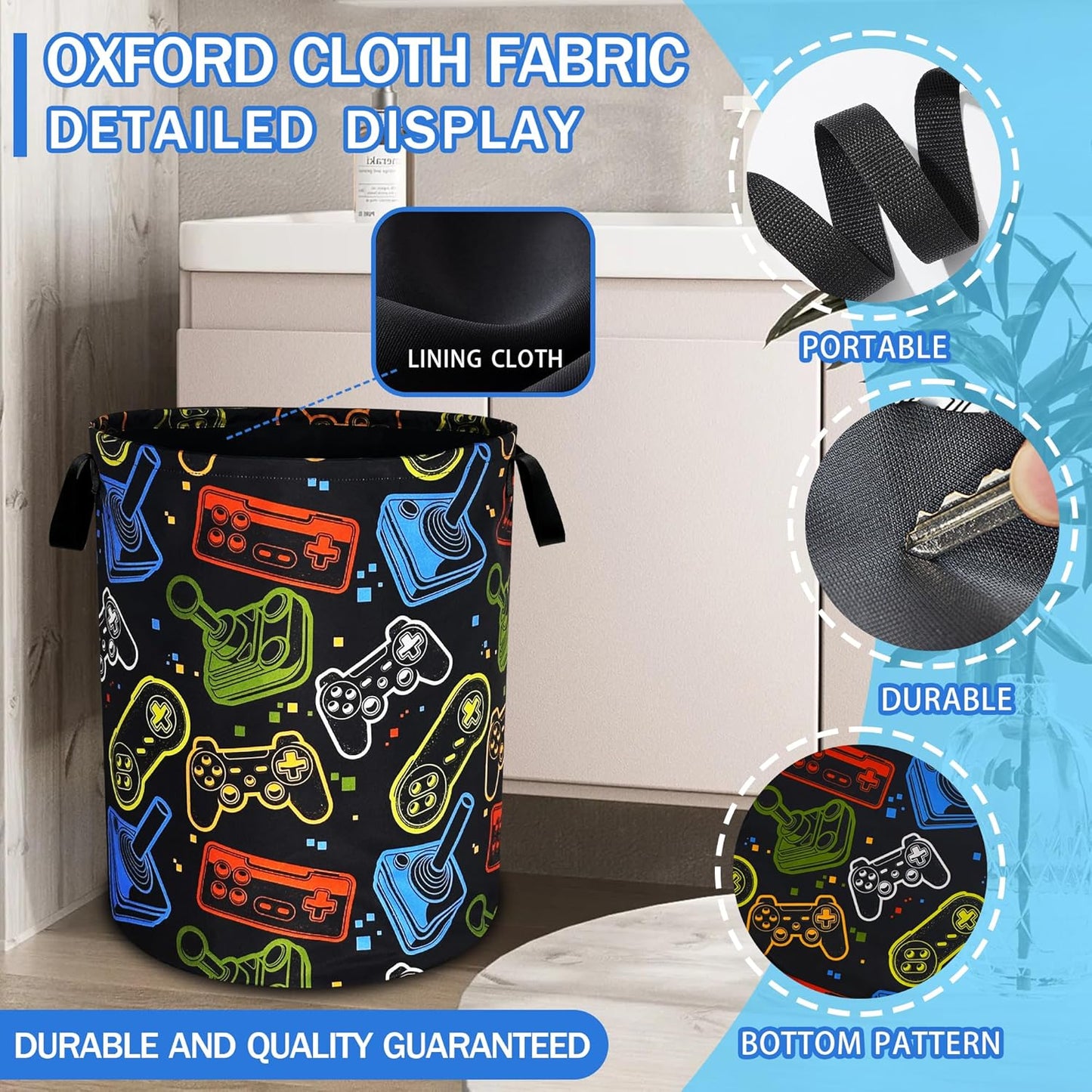 Game Consoles Laundry Basket Funny Colorful Oxford Cloth Laundry Hamper With Handle Foldable Portable Clothes Storage Basket 18.9 X 16.5 Inch Storage Bag For Laundry Room/Bathroom/Bedroom/Dormitories