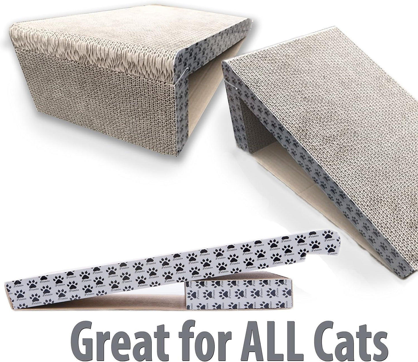 iPrimio Cat Scratch Ramps (2 Ramps for One Price) - Foldable for Travel and Easy Storage - Great for Cats Playing Over, Laying, and Scratching - Patent Pending Design (2 Pack)
