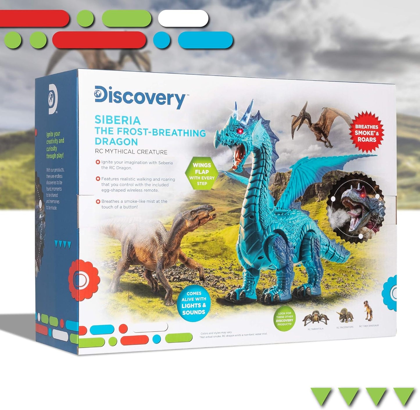 Discovery Frost-Breathing RC Dragon with Smoke Breath, Walking, Wing Flapping, Realistic Roaring Sounds| Light-Up Large Dinosaur Toy| Remote Control Robot Dino Mythical Creature|Kids Boys Gift| Age 6+
