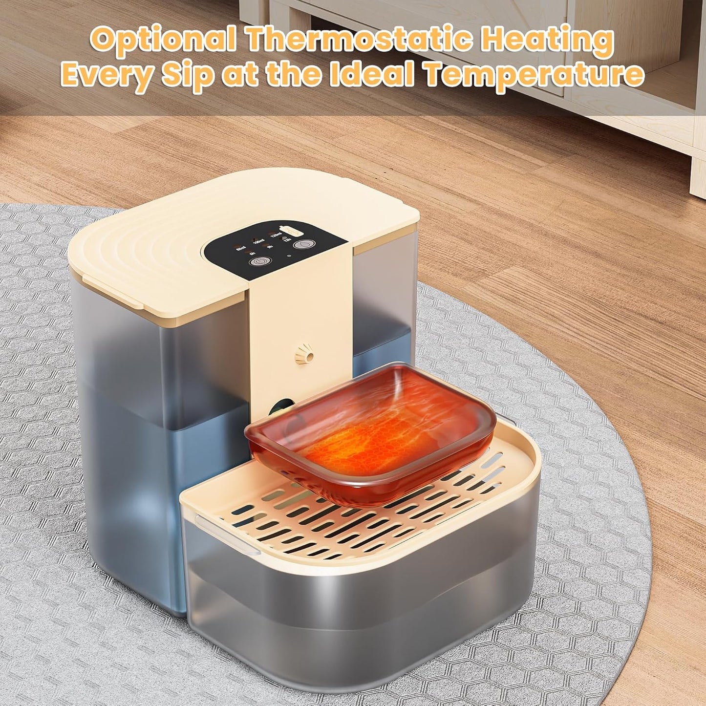 Cat Water Fountain, Filterless Automatic Cat Water Dispenser with Optional Heating, 4.5L Large Capacity, Remote Control, Timed Water Change, Quiet Pet Water Fountain with Visible Water Level for Cats