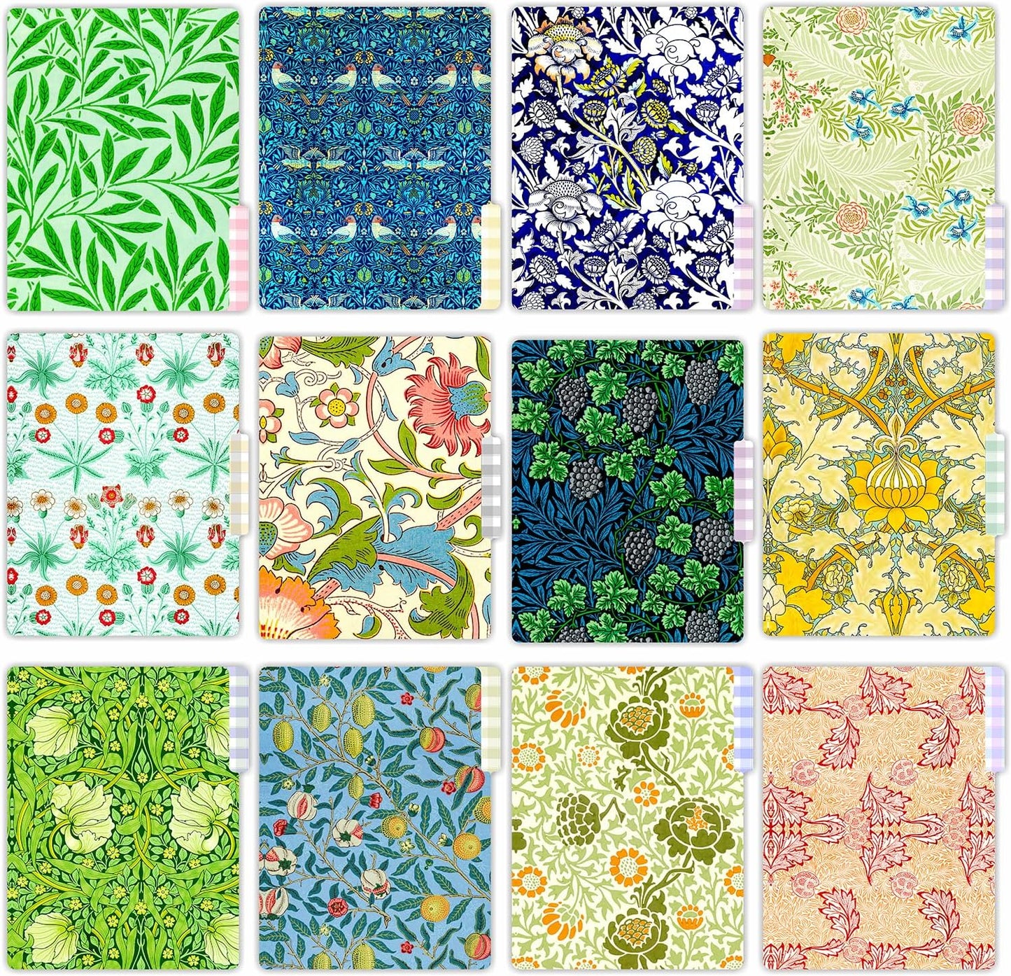 PARTH IMPEX 12 Pack William Morris Decorative File Folders, 1/3 Cut Tab with Assorted Positions, Letter Size Paper Holders (9.75” x 11.75”) Matte Finish Laminated for Office School Work