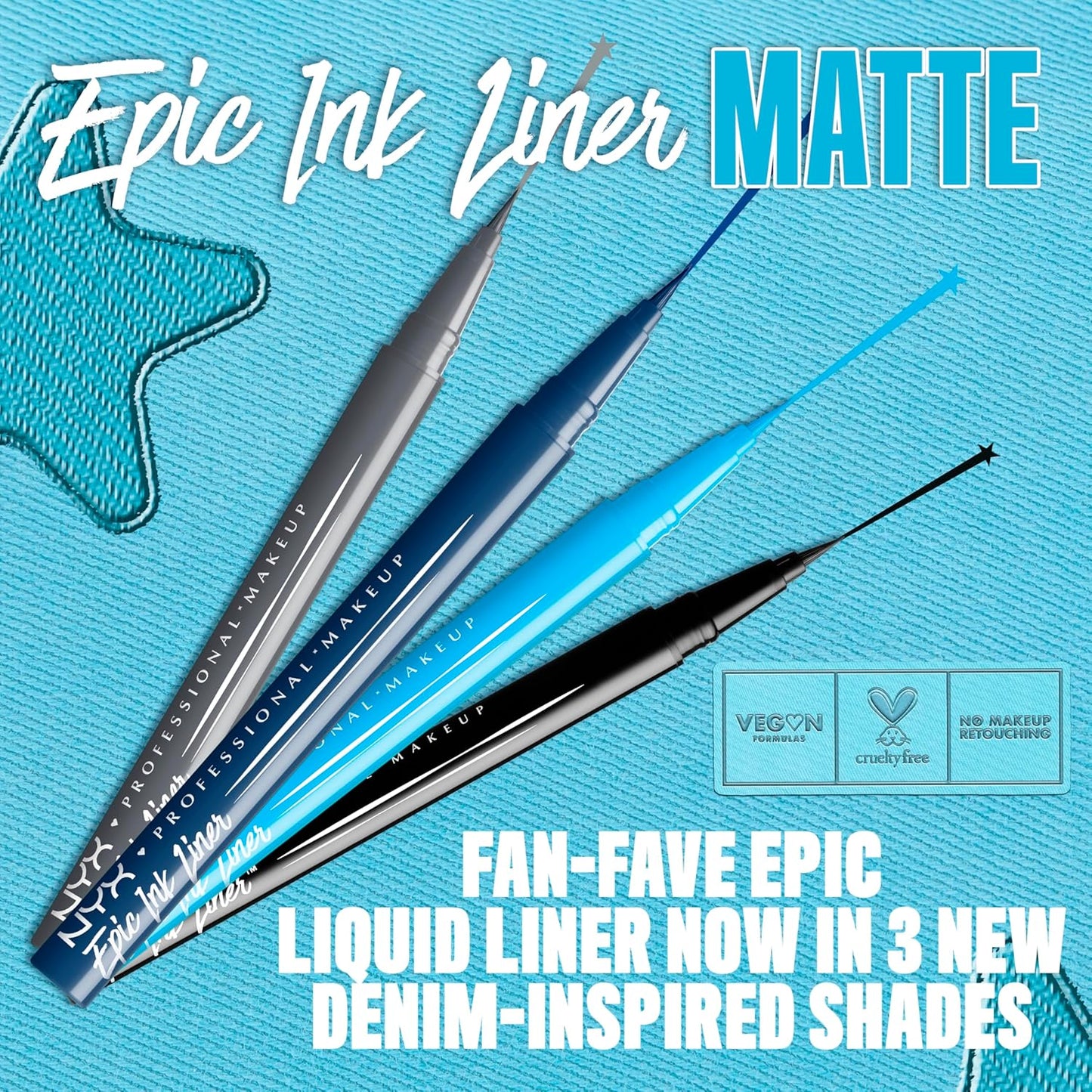 NYX PROFESSIONAL MAKEUP Epic Ink Liner, Waterproof Liquid Eyeliner - Black, Vegan Formula