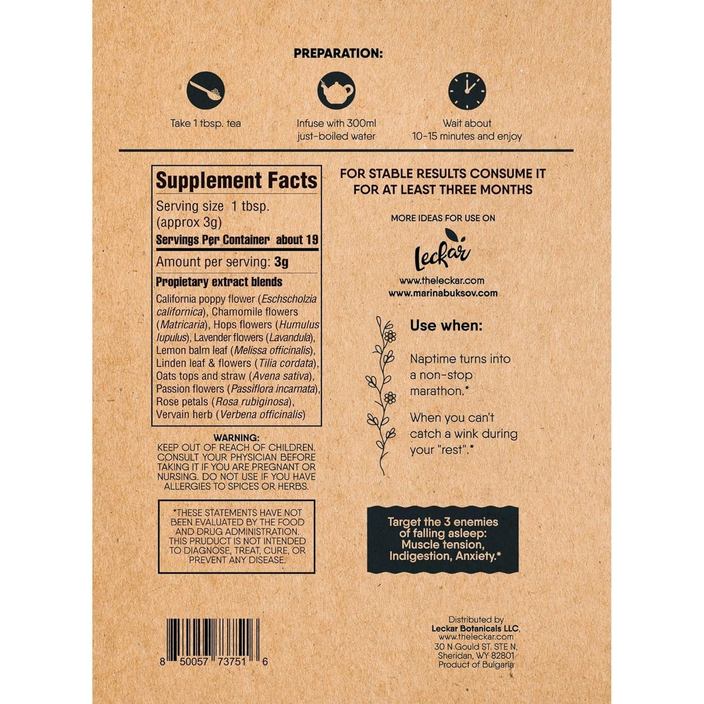 Sleep Aid Herbal Tea – Organic Calming Blend with Lemon Balm, Lavender, Linden, Chamomile, California Poppy, Passionflower, and Verbena – Supports Deep Sleep, Stress Relief and Relaxation