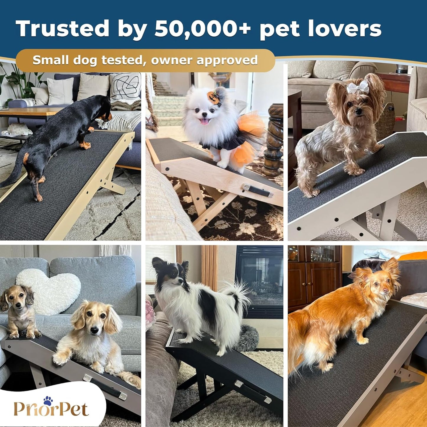 Dog ramp for Couch – Non-Slip, Sturdy Build Foldable Dog ramp – Supports up to 200lbs – Adjustable 7'' to 20'' – Landing Platform Seamlessly Connects – Birchwood Pet Ramp for Small Dogs – Black