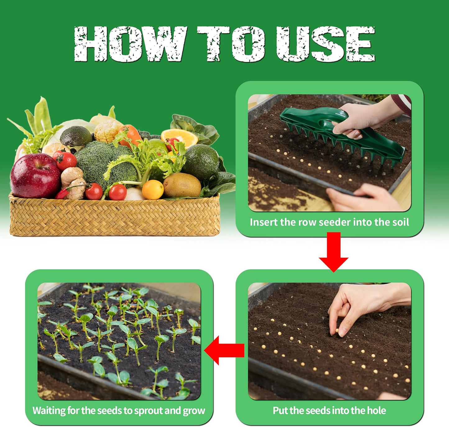 The Row Seeder by Seeding Square – Handheld Garden Tool for Precise Seed & Seedling Spacing in Rows & Seed Trays – for Vegetables, Flowers & Herbs. Durable & Ergonomic
