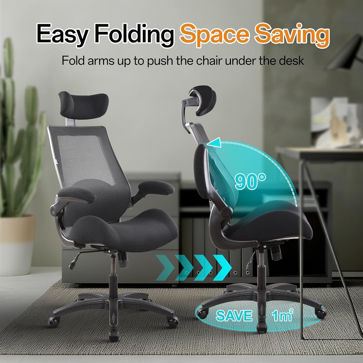 BOLISS 400lbs Ergonomic Office Desk Chair Big and Tall with Wide Seat – High Back Mesh Executive Chair with 4-Level Adjustable Headrest,Lumbar Cushion, Flip-Up Armrests for Storage (Black)
