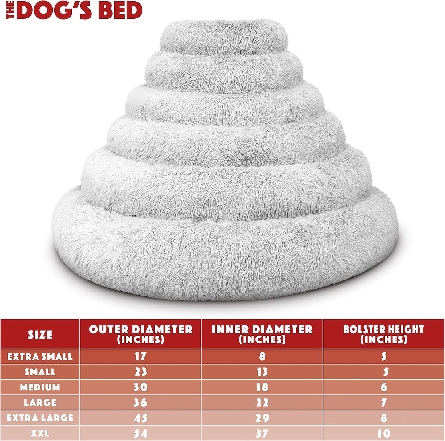 The Dog’s Bed Replacement Zip Cover for Calming Plush Donut Dog Bed, Ice White Fur, XL