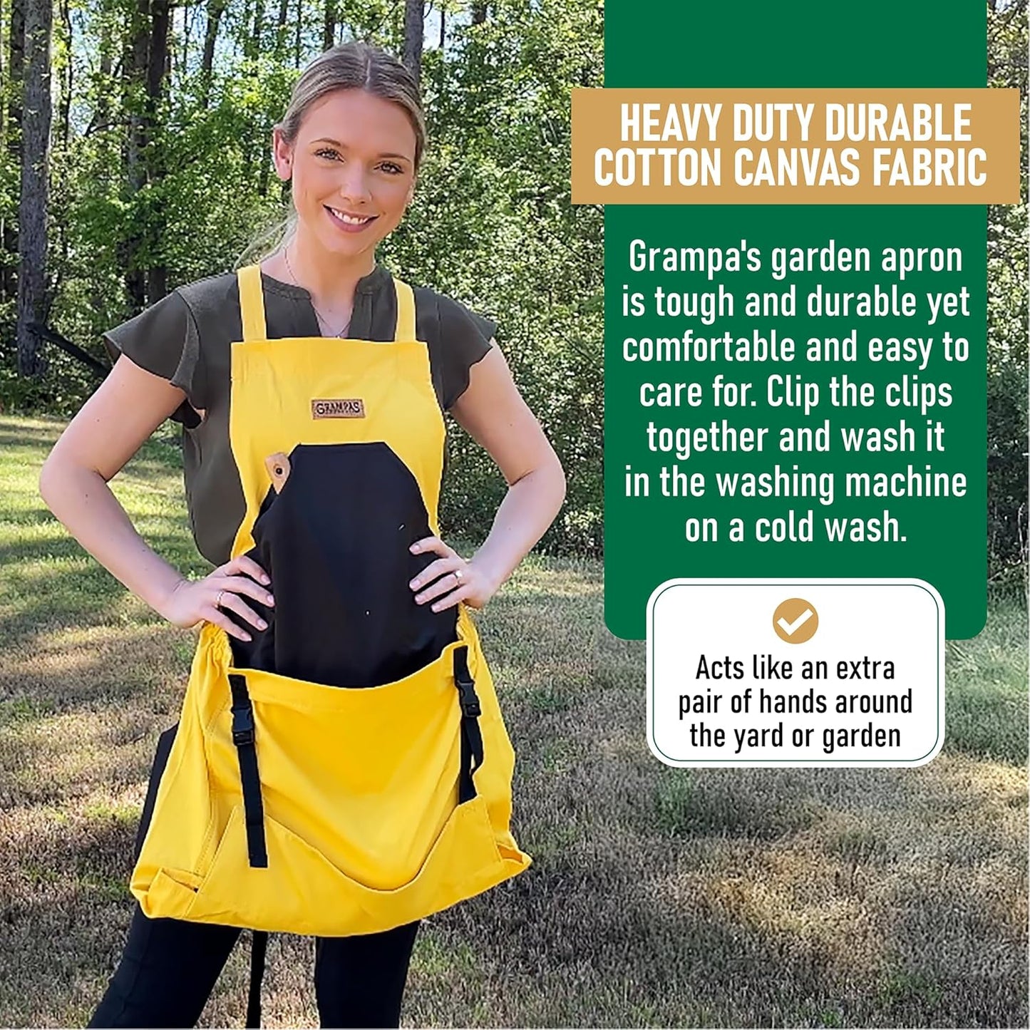 Grampa's Garden Apron - Cross Back Gardening Apron With Pockets For Women & Men | Harvest Apron with Large Kangaroo Pouch