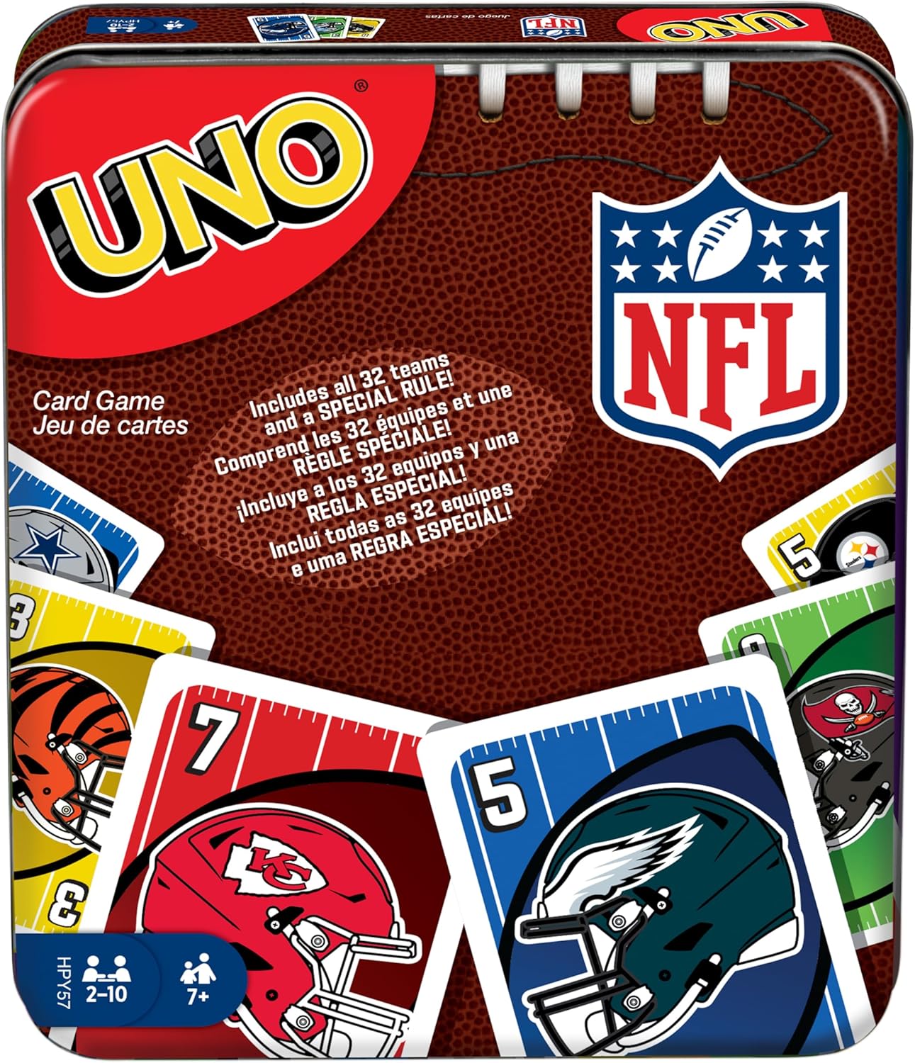 Mattel Games UNO NFL Card Game in Storage Tin Box for Kids, Adults, Parties & Travel with NFL Team Logos & Special Rule (Amazon Exclusive)