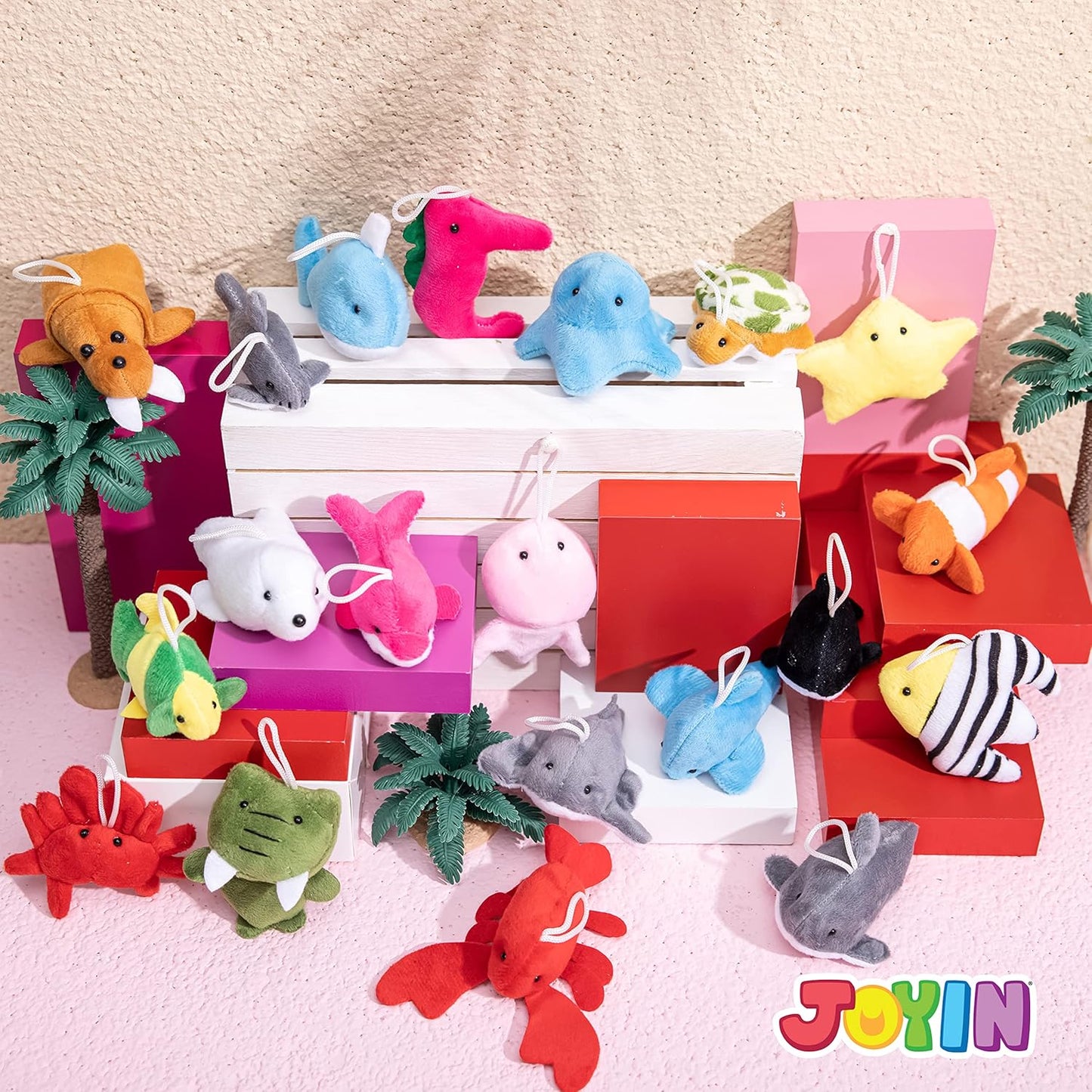 JOYIN 24 Pcs Mini Sea Animal Plush Toys (24 Units 3" Each), Stuffed Sea Animal Bulk for Kids Birthday Party Favors, Pinata Fillers, Goodie Bag Fillers, School Prizes,Easter Party Supplies