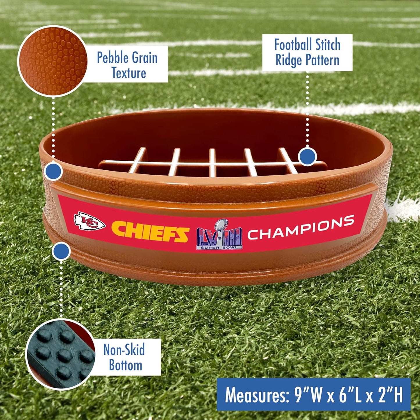 Pets First NFL Superbowl Champion Dog Super-Bowl - Slow Feeder, Dog Bowl. Football Design Slow Feeding Cat Bowl for Healthy Digestion. Non-Slip Pet Bowl for Large & Small Dogs & Cats