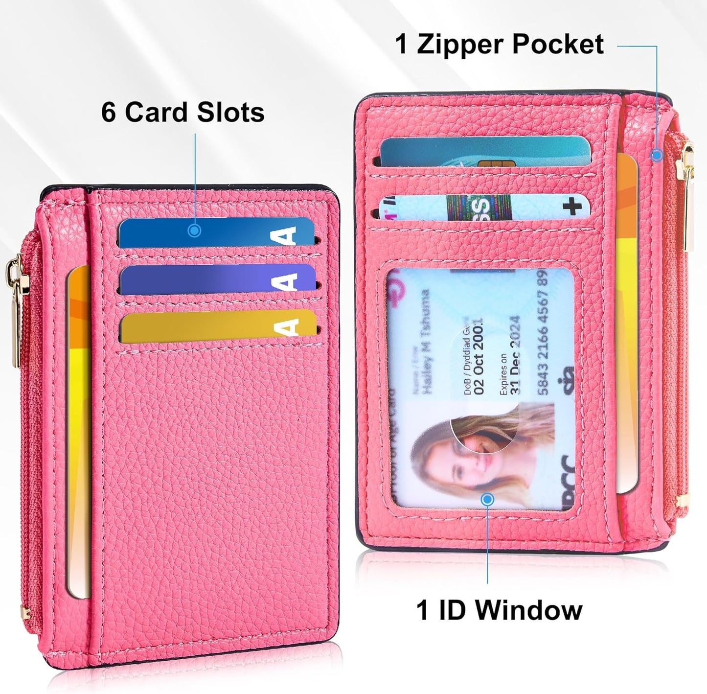 Credit Card Holder for Women Slim Minimalist Front Pocket RFID Blocking Wallet Small Compact Card Case with ID Window, Vibrant Pink