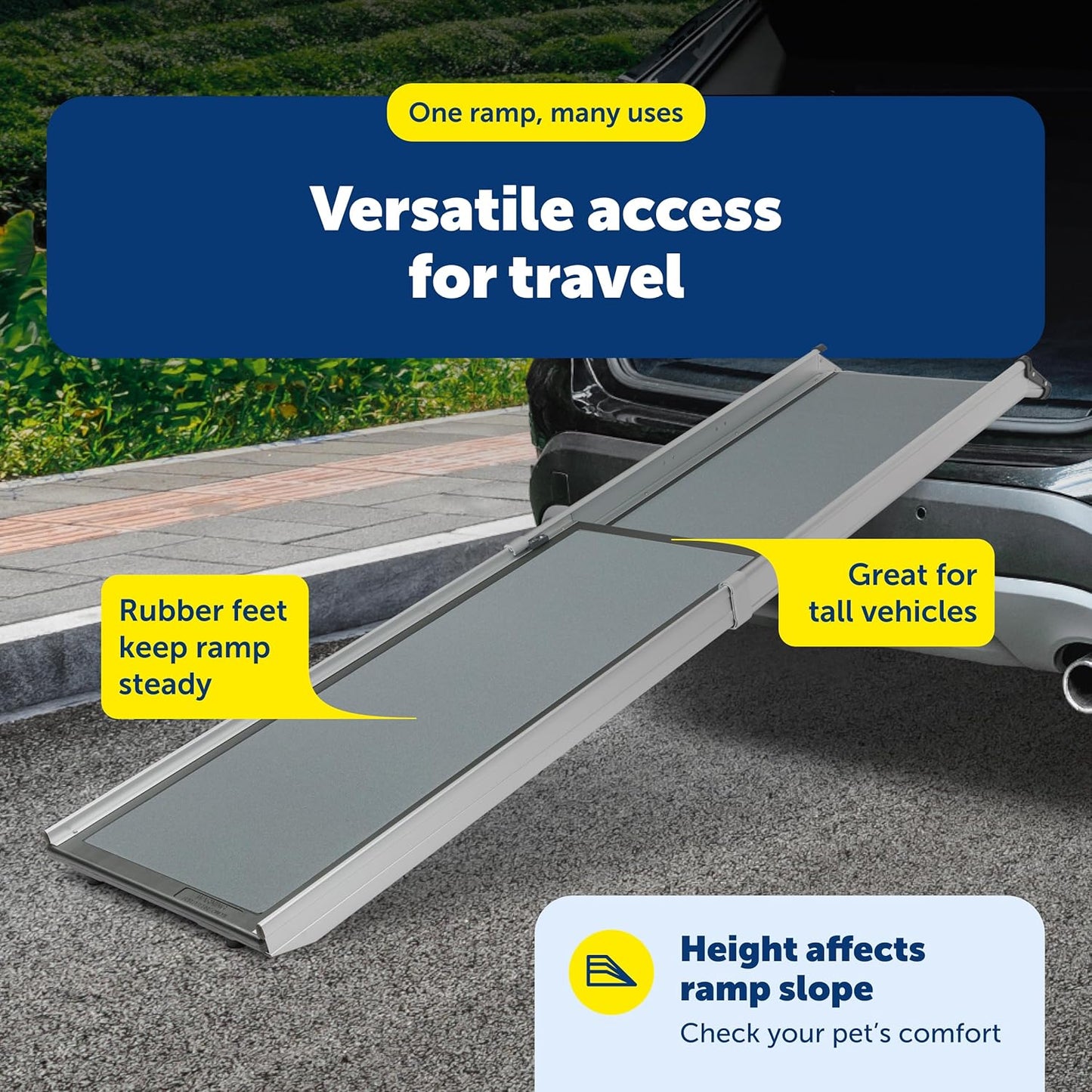 PetSafe Happy Ride Compact Telescoping Dog Ramp - Portable Pet Ramp for Cars, Trucks & SUVs with Adjustable Sizing - Non-Slip Design - Lightweight Pet Mobility Assistance - Extra Long