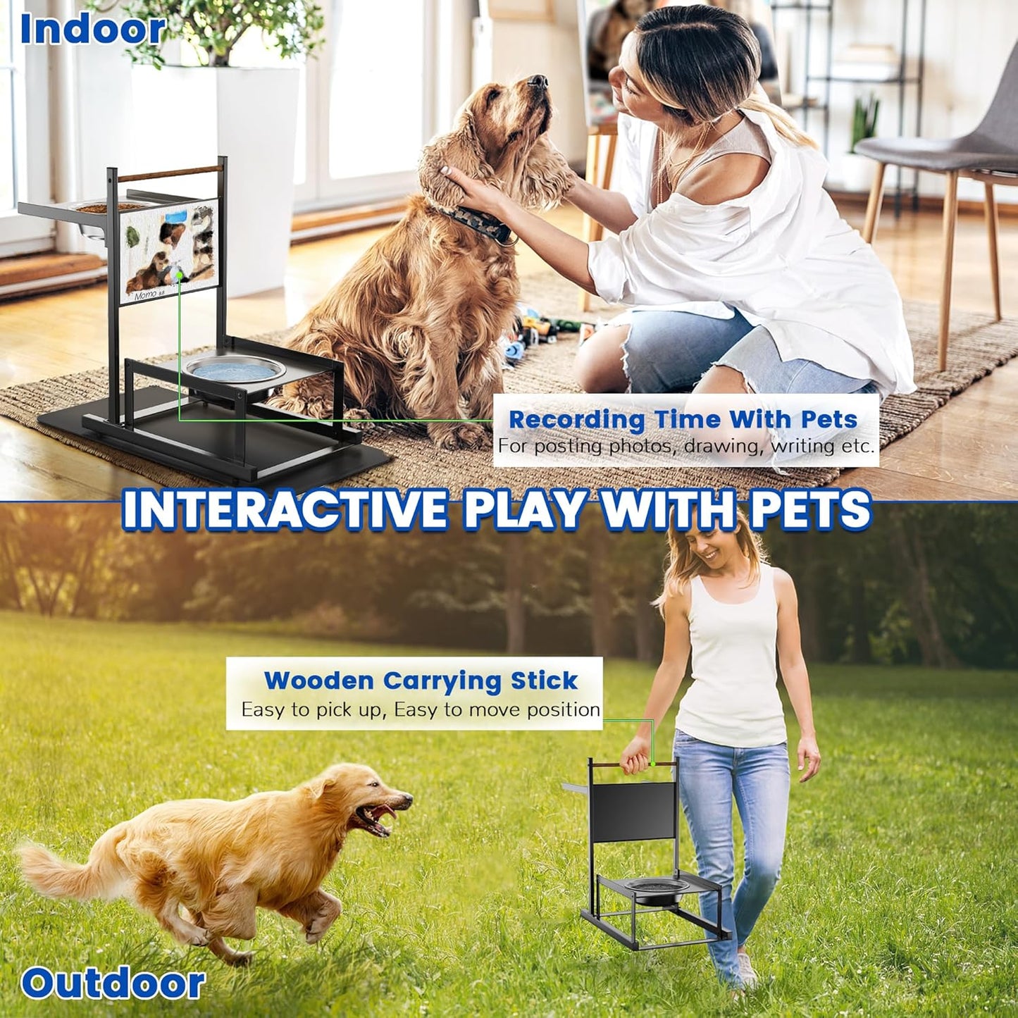Elevated Dog Bowls with2 Stainless Steel Bowls, Adjustable Raised Dog Bowl Stand Holders with Non-Slip Mat, Metal Water Feeder for Medium,Large Puppy