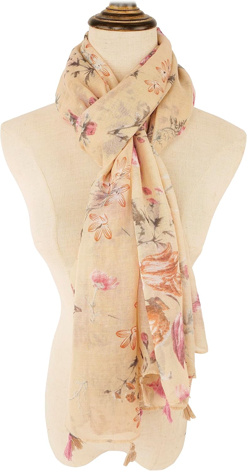YOUR SMILE Large Boho Scarf for Women Lightweight Floral Printed Scarves Fall Winter Fashion Fringed Shawl wraps