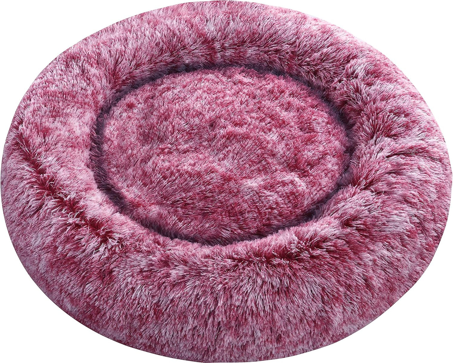 Calming Donut 강아지 침대, 114.3cm(45인치) 원형 쿠션, 탈착식 세탁 가능한 커버, 불안감 방지 인조 모피 커들러, 푹신하고 편안한 털 반려동물 침대 (핑크, 114.3cm(45인치))